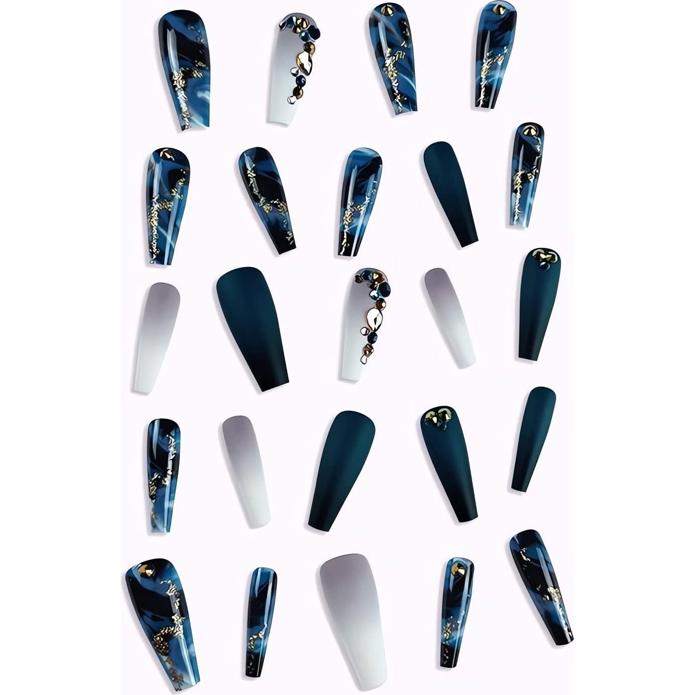 Uñas Postizas Largas RTKHFZE Ataúd Mármol 24 Pcs