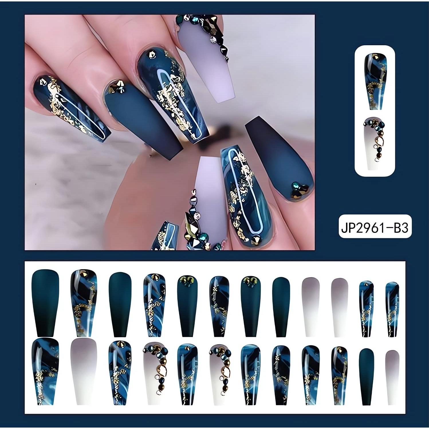 Uñas Postizas Largas RTKHFZE Ataúd Mármol 24 Pcs