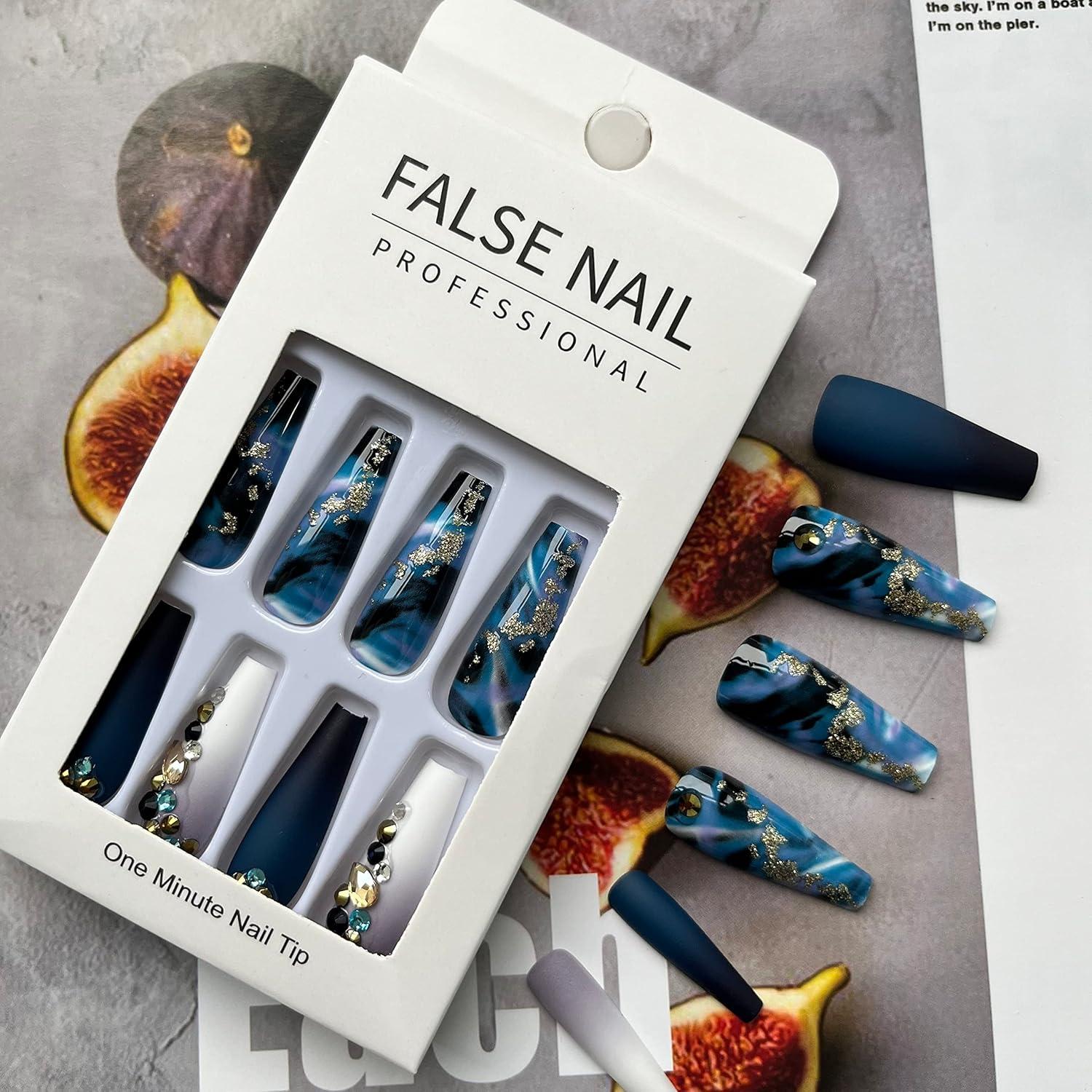 Uñas Postizas Largas RTKHFZE Ataúd Mármol 24 Pcs