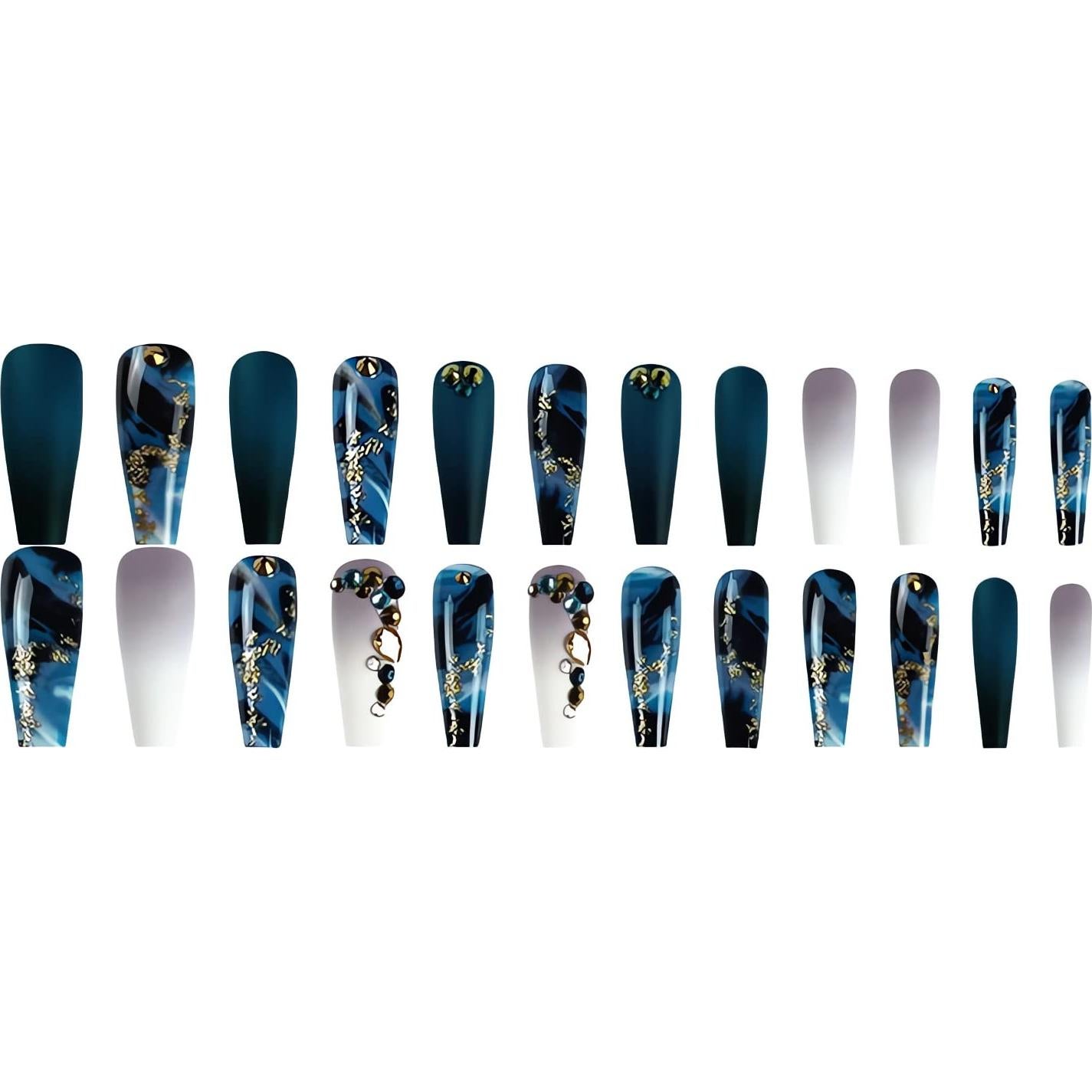 Uñas Postizas Largas RTKHFZE Ataúd Mármol 24 Pcs