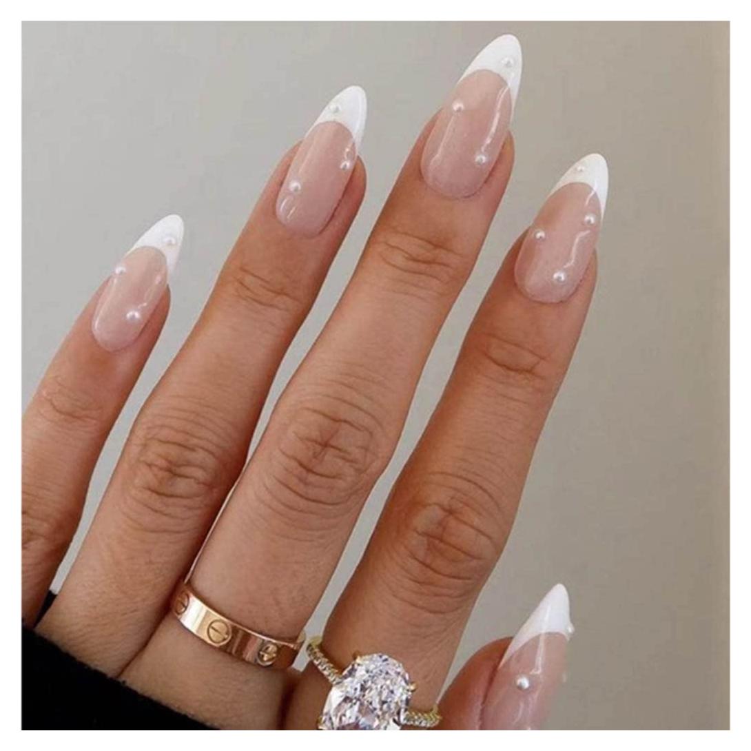 Uñas Falsas Acrílicas Foccna Blancas Almendra 24 Piezas