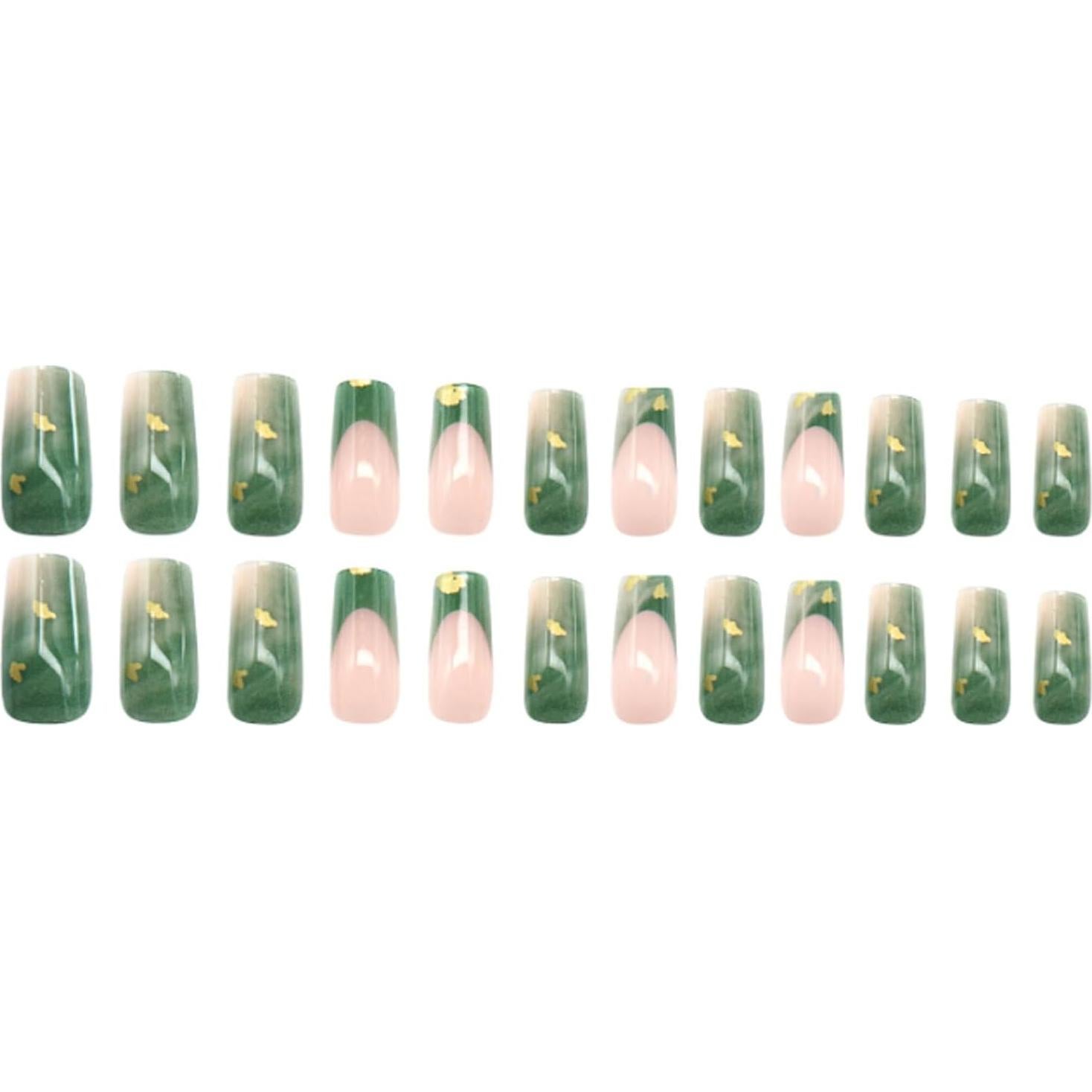 Uñas Postizas Francesas Verdes Hkanlre 24PCS ABS
