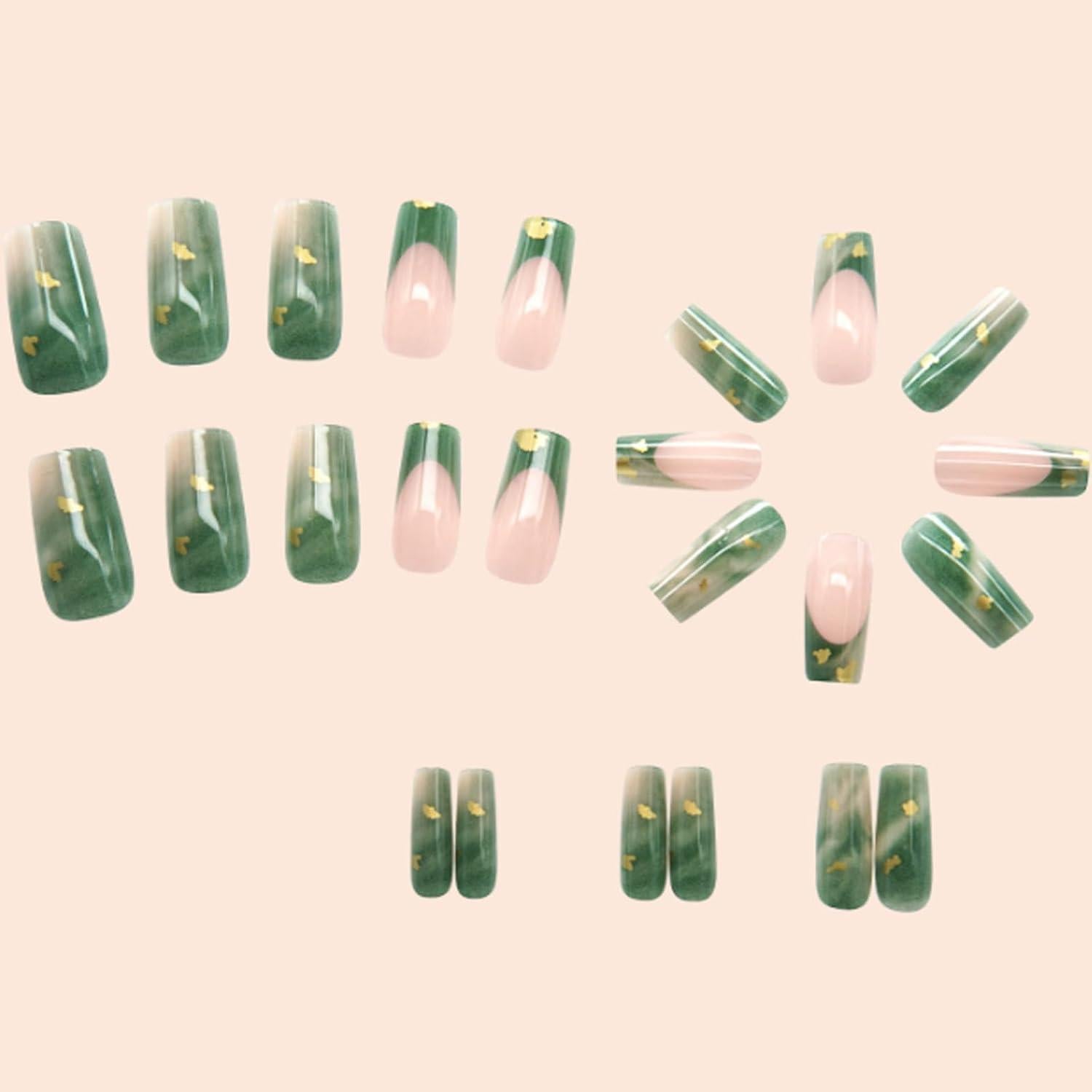 Uñas Postizas Francesas Verdes Hkanlre 24PCS ABS