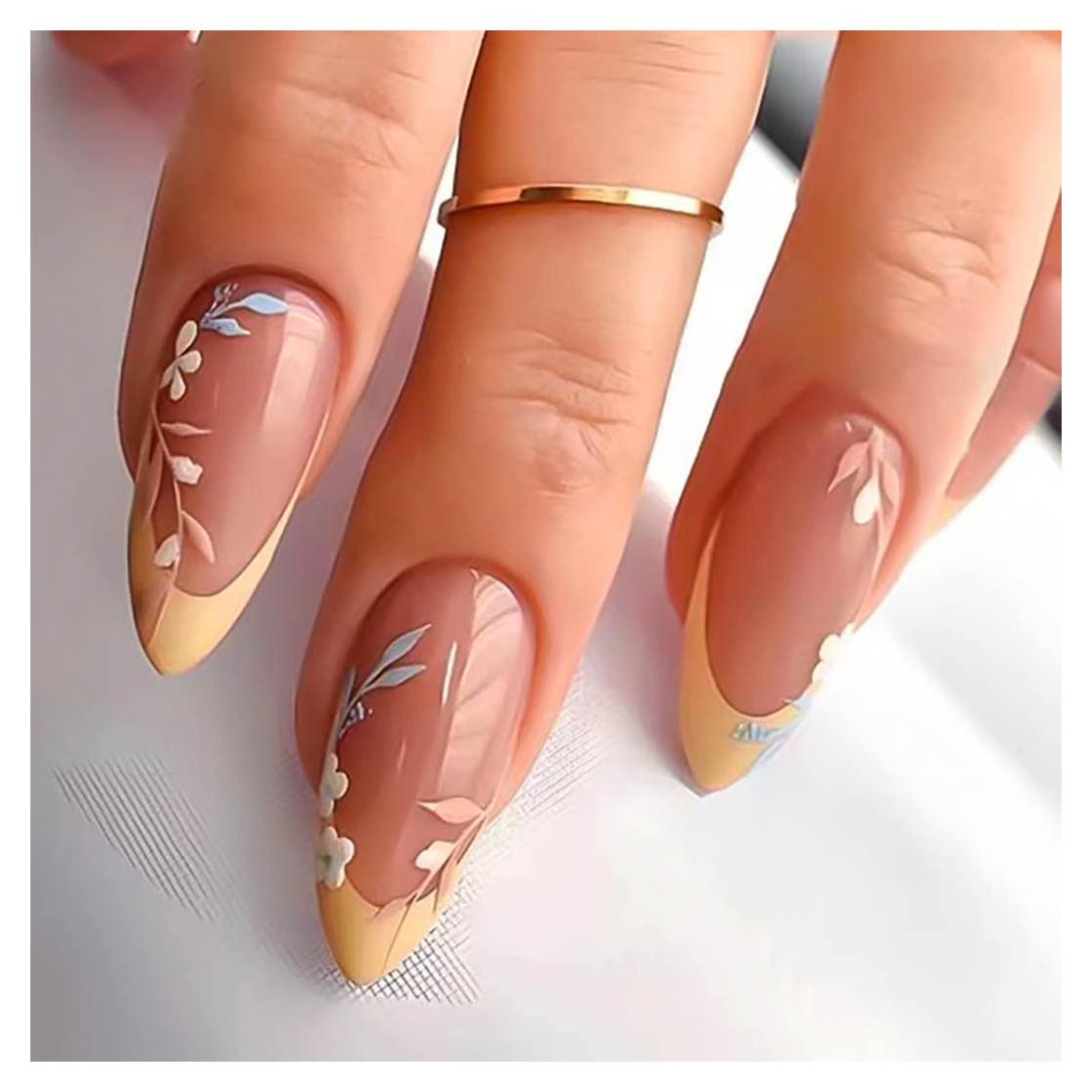 Uñas Postizas Almendras RikView Amarillas Brillantes 24 PCS