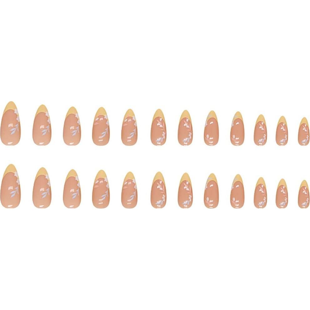 Uñas Postizas Almendras RikView Amarillas Brillantes 24 PCS