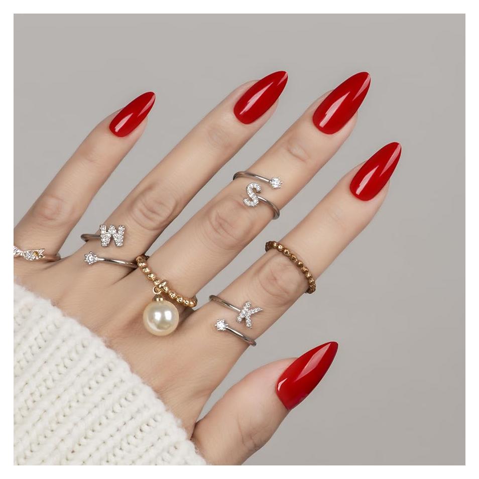 30 Uñas Postizas Rojas Almendra CloudTrip - Reutilizables