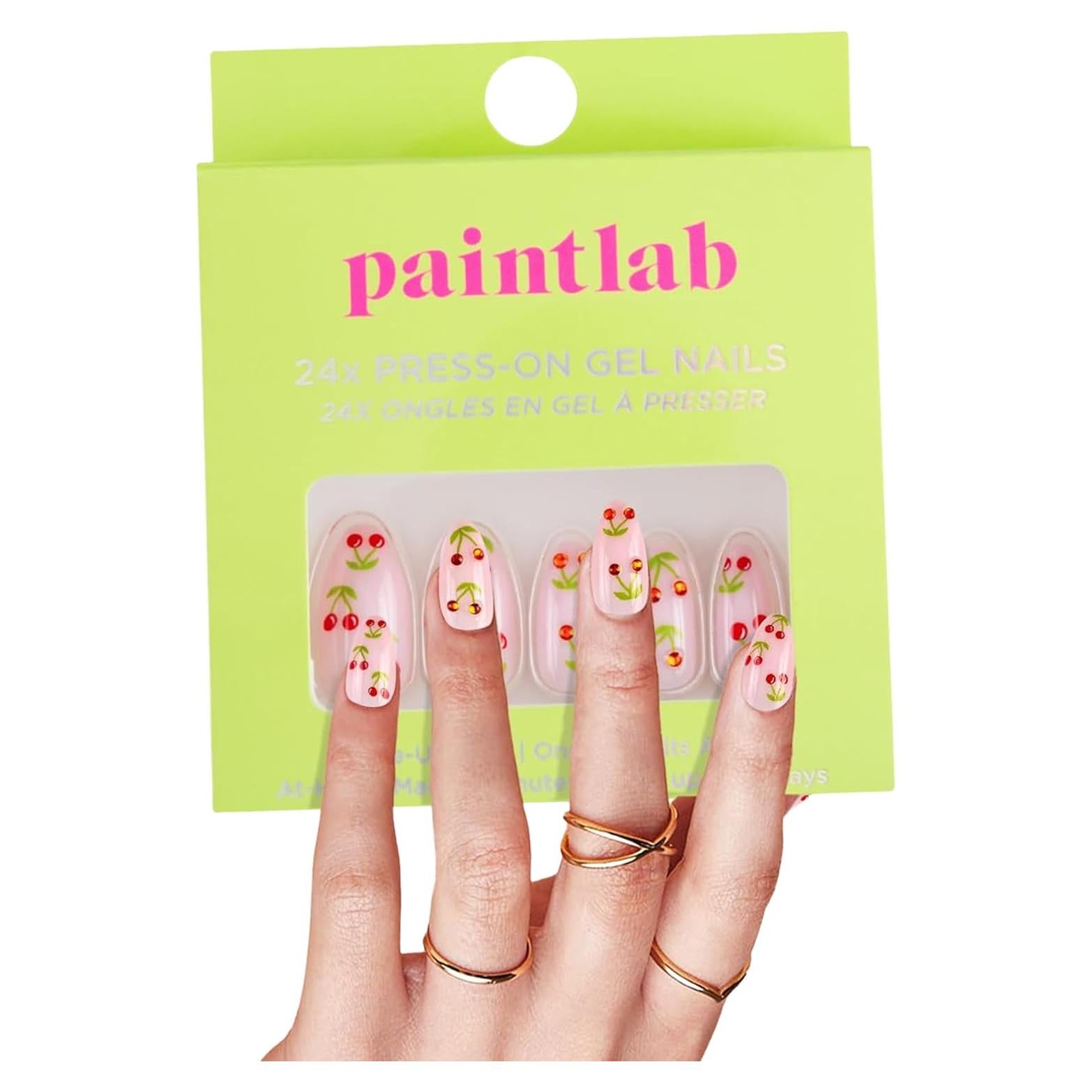 Kit de Manicura Uñas Postizas PaintLab Cherry Bomb 24 Piezas