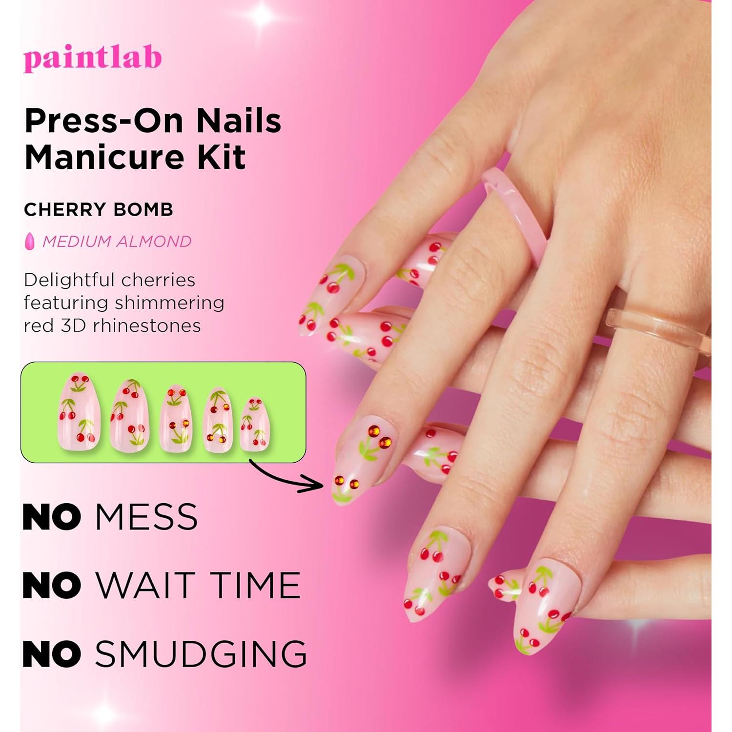 Kit de Manicura Uñas Postizas PaintLab Cherry Bomb 24 Piezas