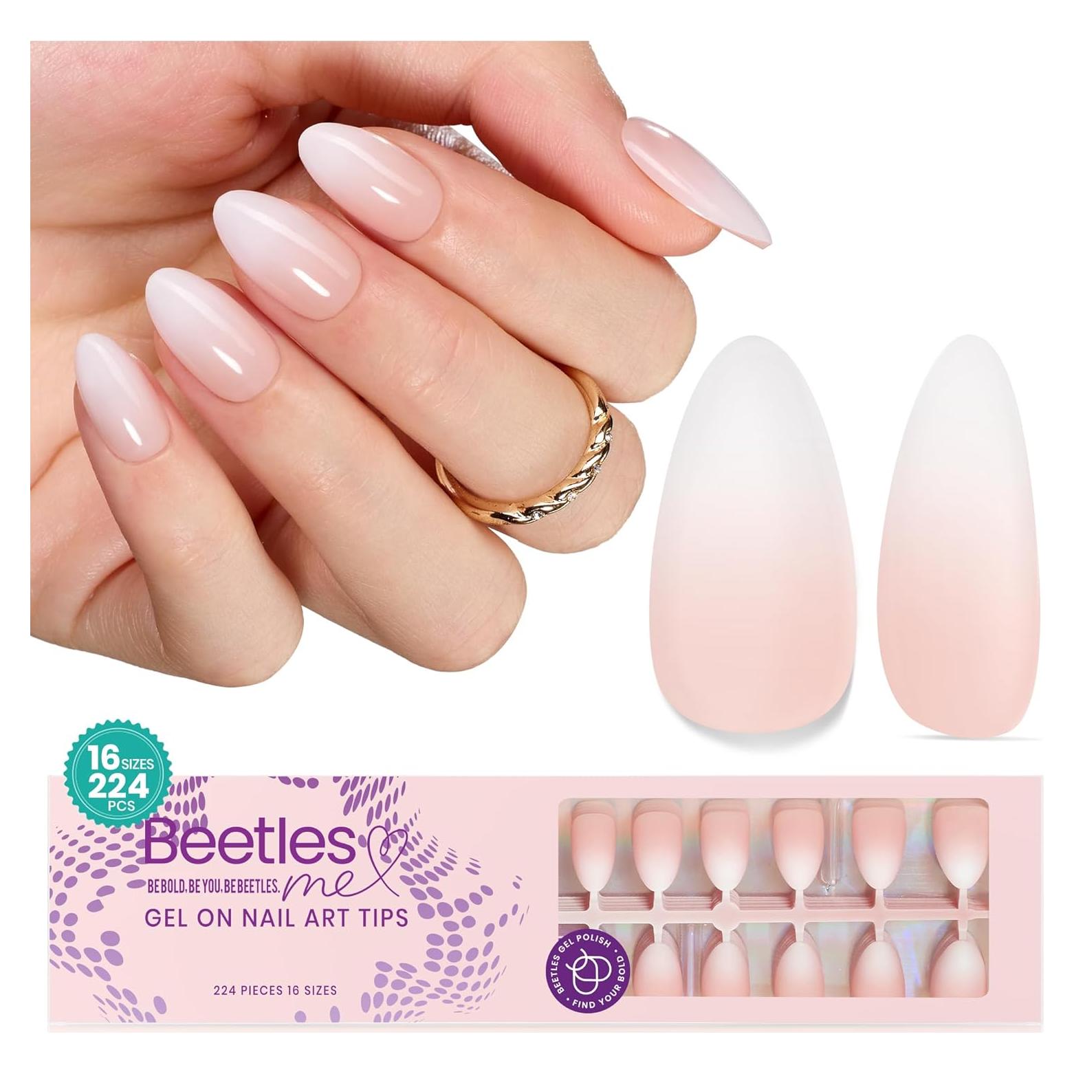 Uñas Postizas Cortas Almendra Ombre Beetles 224 Pcs