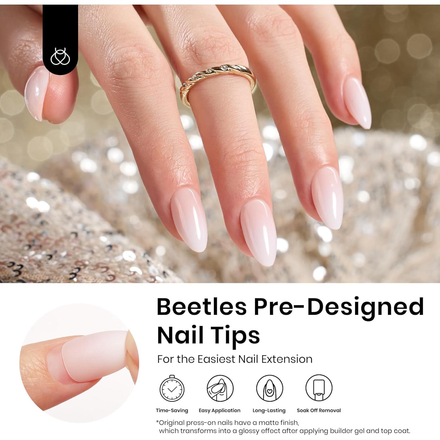 Uñas Postizas Cortas Almendra Ombre Beetles 224 Pcs