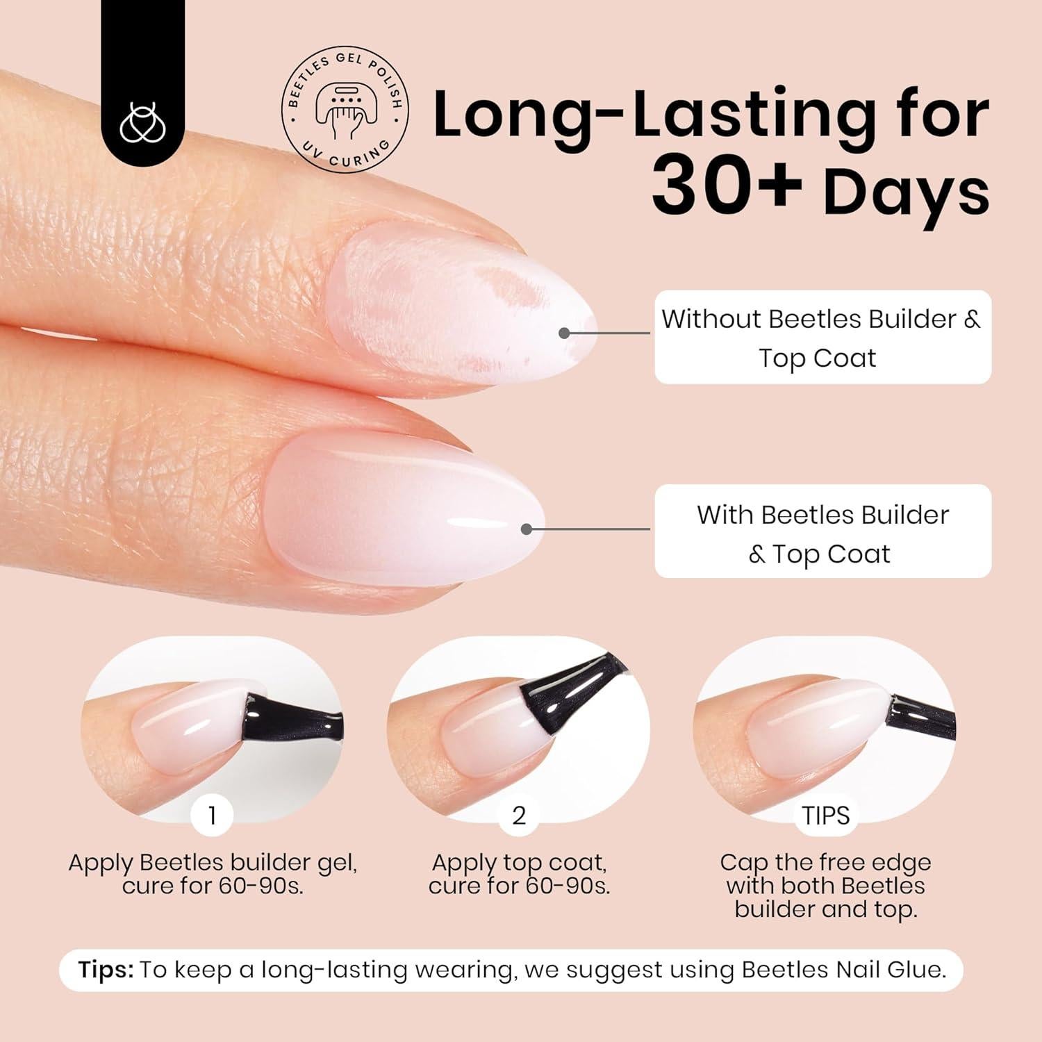 Uñas Postizas Cortas Almendra Ombre Beetles 224 Pcs