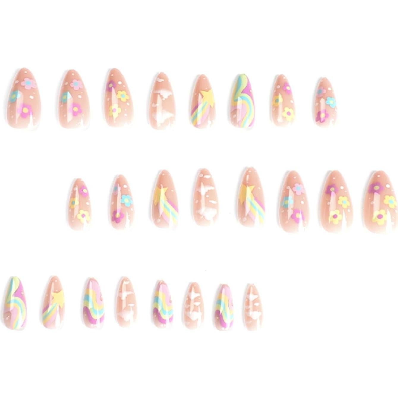 Uñas Postizas Acrílicas DANMANR 24PCS Medianas Arcoíris Nude