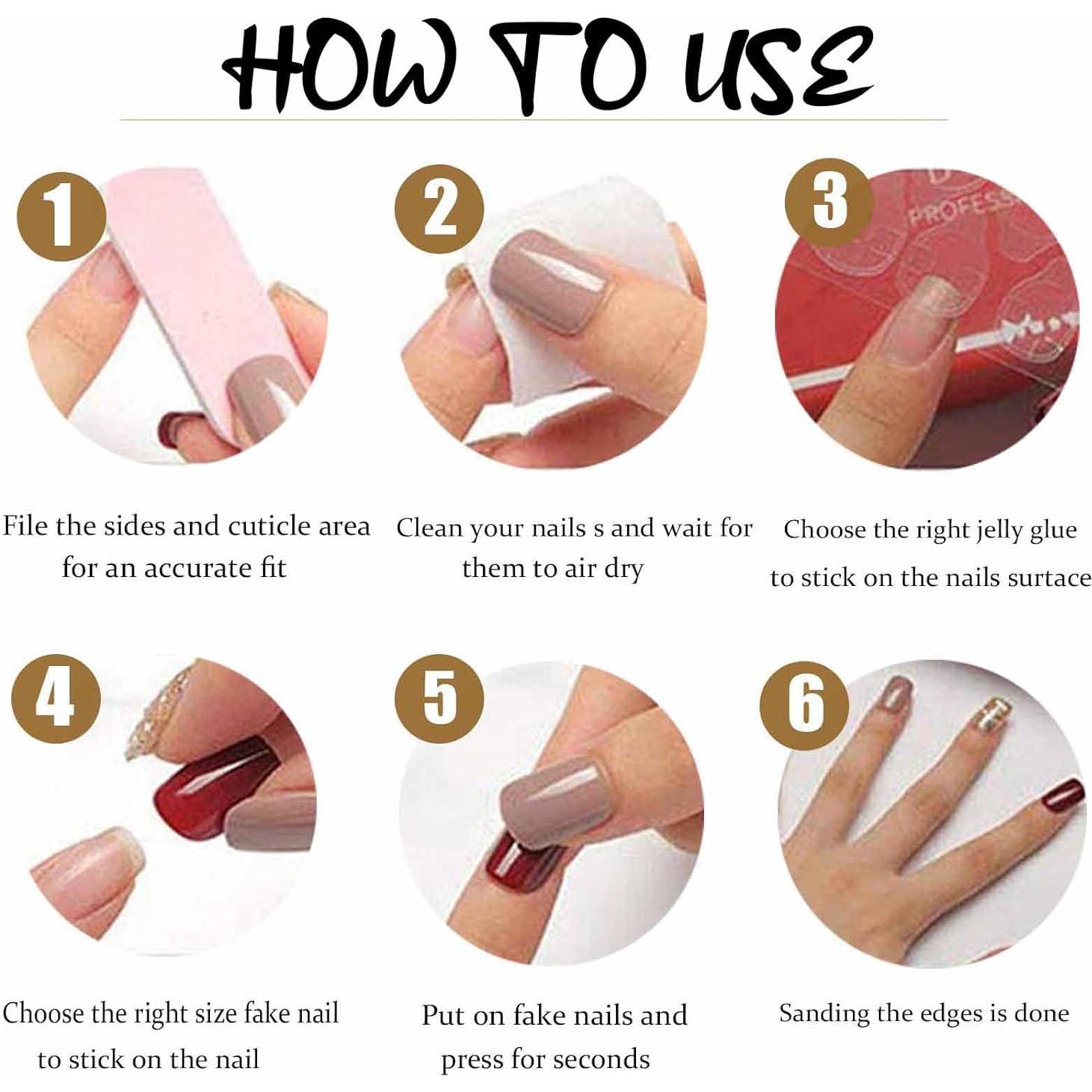 Uñas Postizas Acrílicas DANMANR 24PCS Medianas Arcoíris Nude