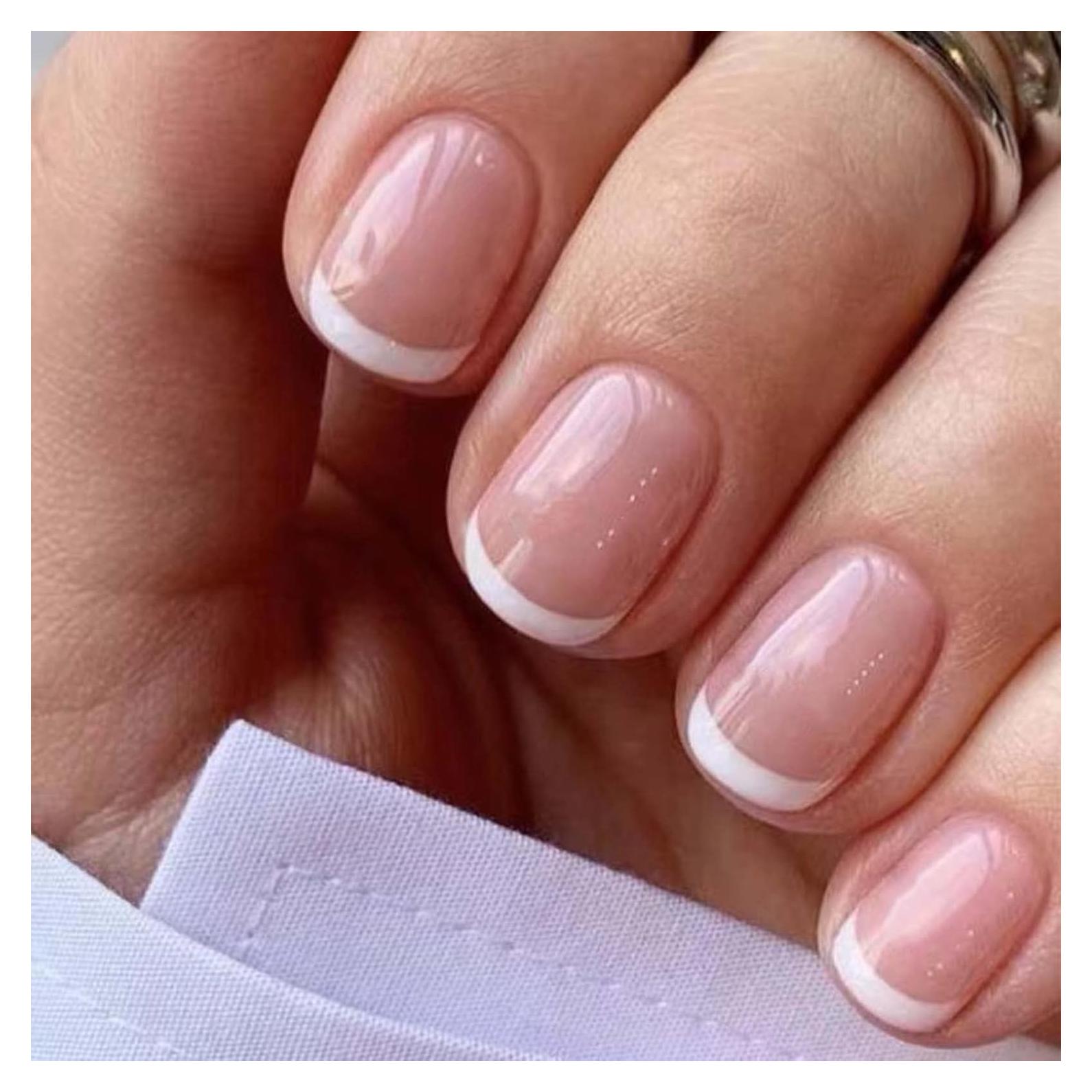 Uñas Postizas Cortas Francesas Hkanlre 24PCS Rosadas