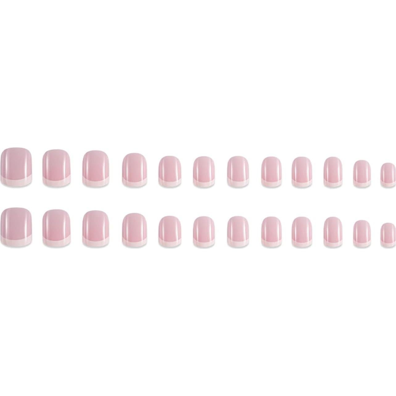Uñas Postizas Cortas Francesas Hkanlre 24PCS Rosadas
