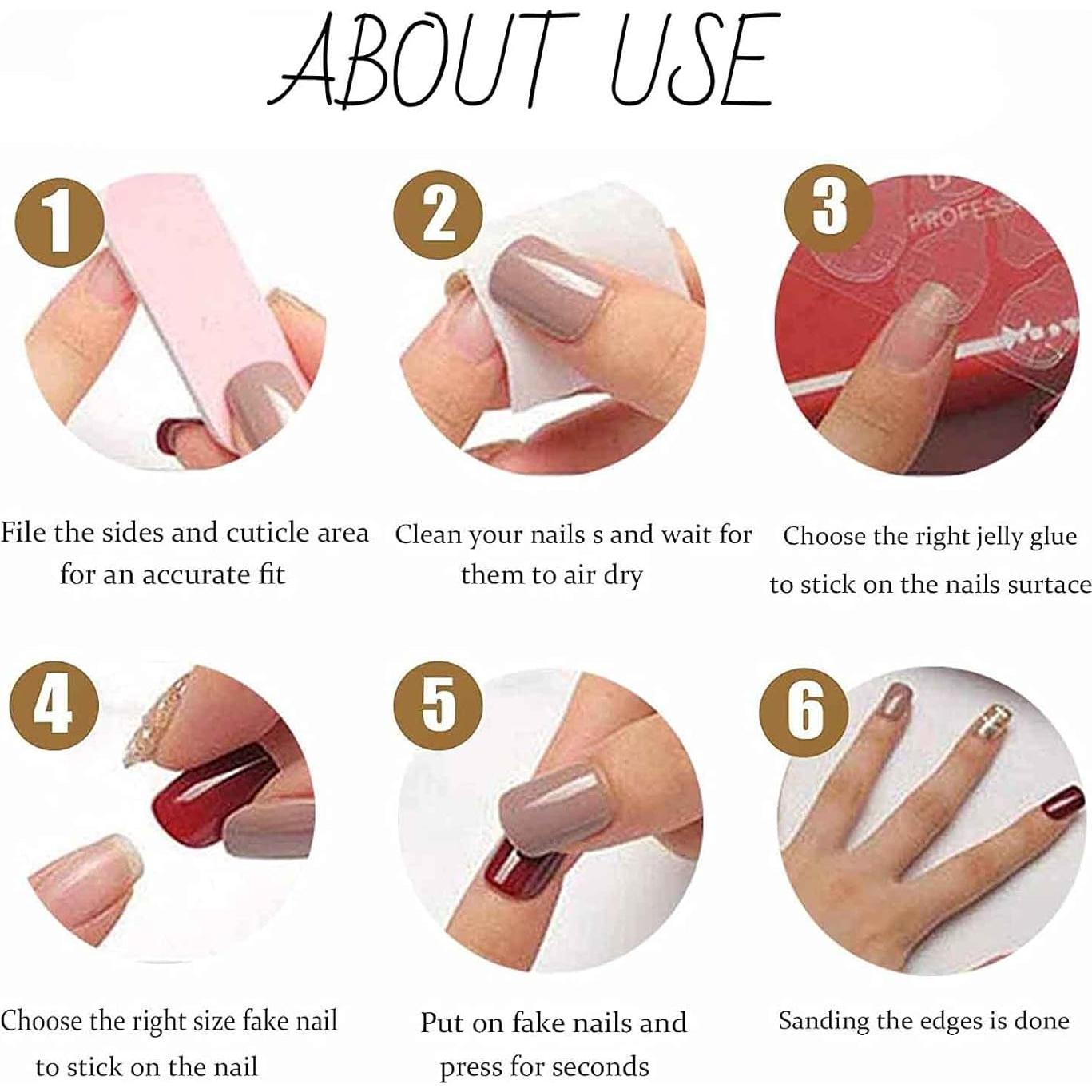 Uñas Postizas Cortas Francesas Hkanlre 24PCS Rosadas