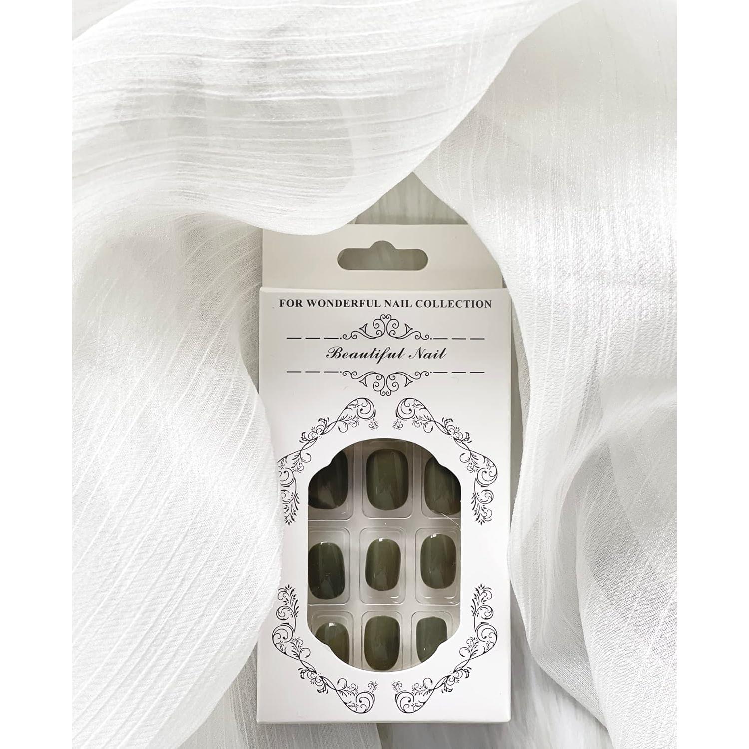 Uñas Postizas Cortas Verdes MABKJLF - 24 Pcs Acrílicas