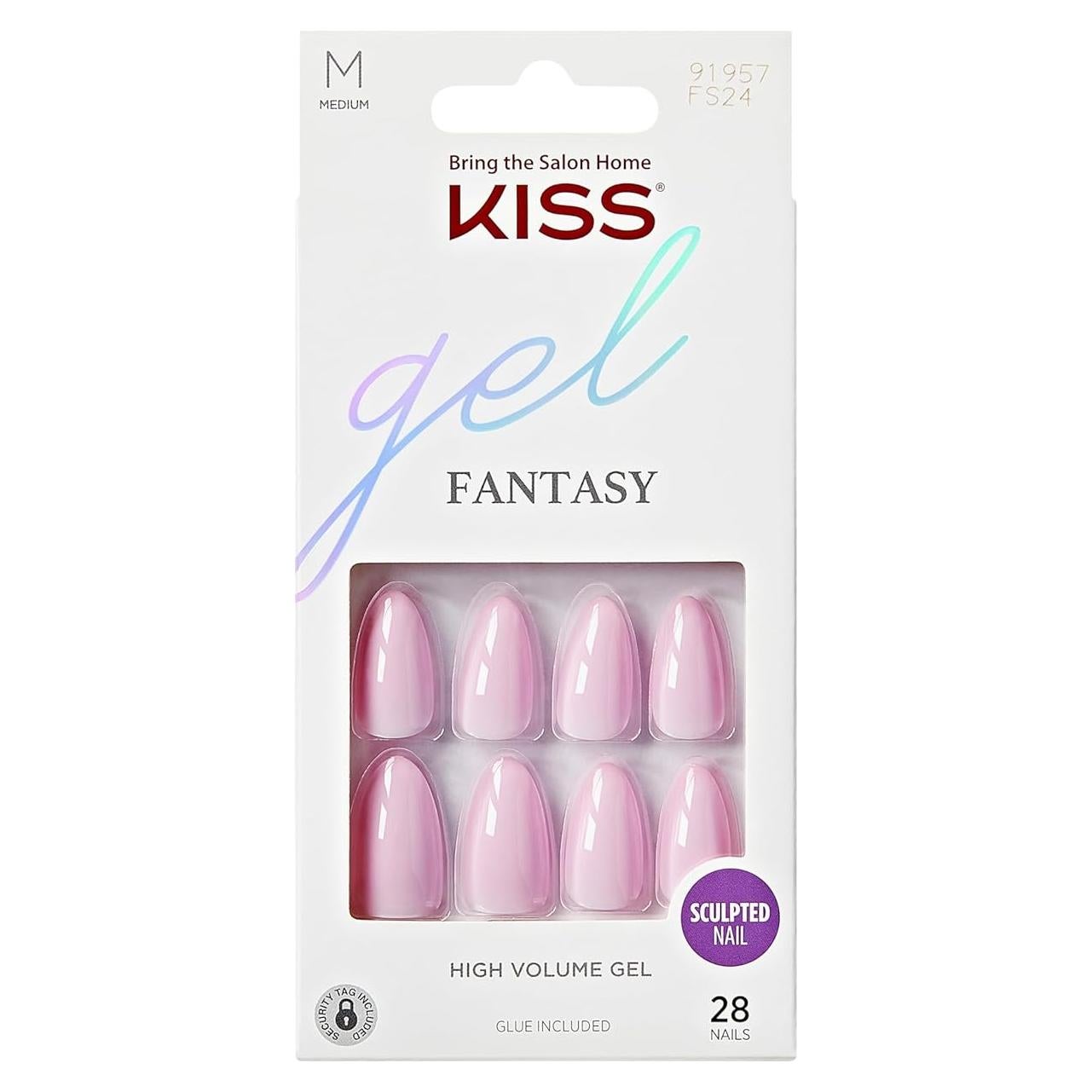 KISS Gel Fantasy Uñas Postizas Rosa Claro Medianas 28 Uñas