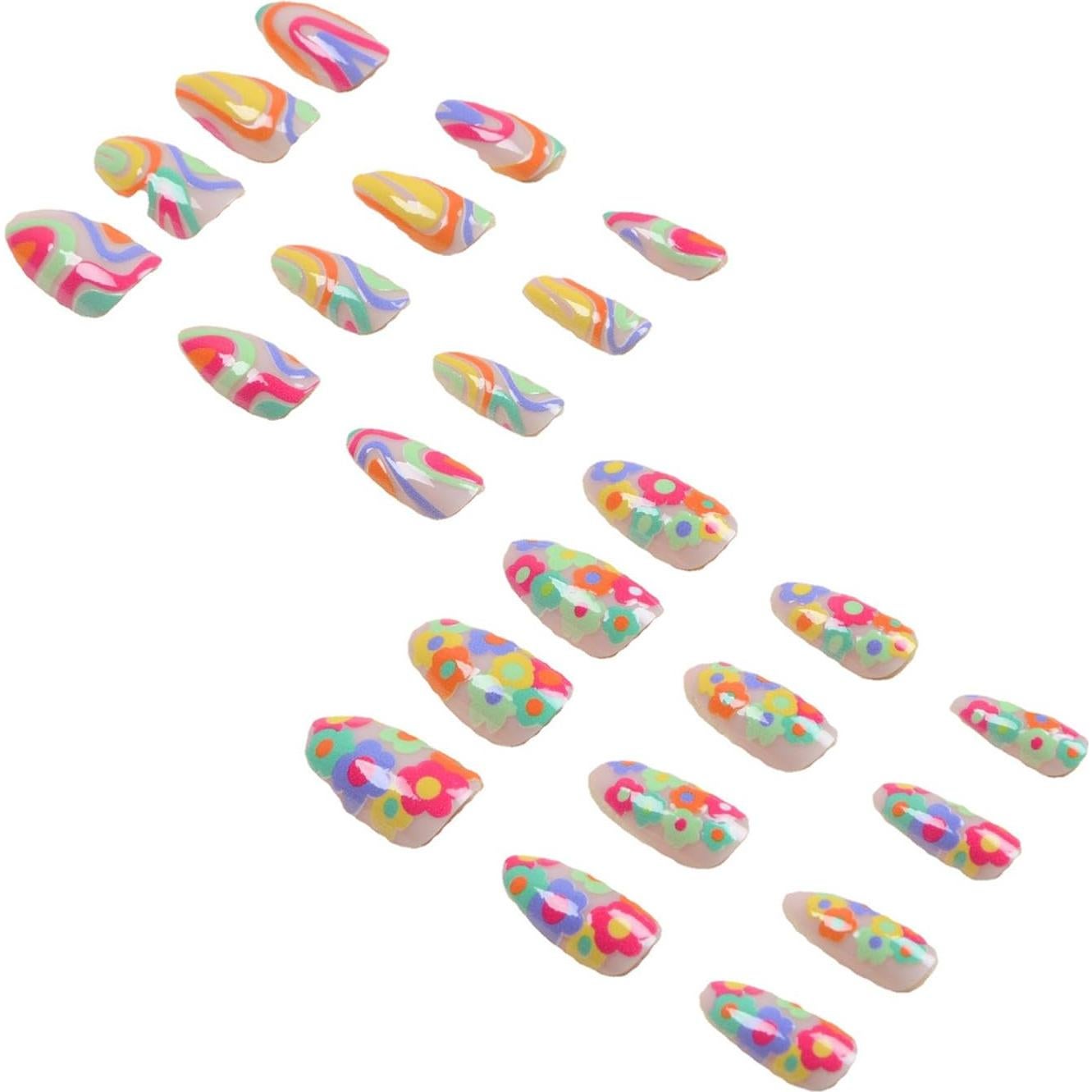 Uñas Postizas de Almendra CEWEWP 24 Pcs Diseño Arcoíris