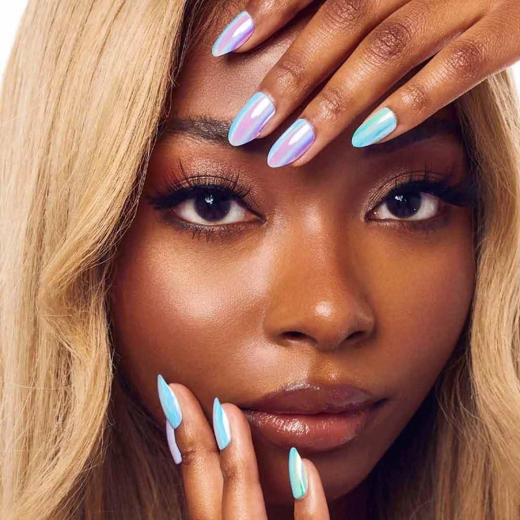 Uñas Postizas de Almendra CEWEWP 24 Pcs Diseño Arcoíris