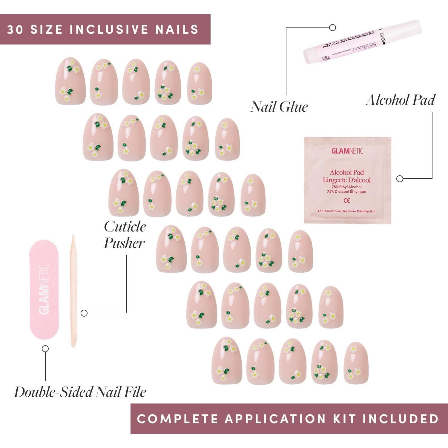 Kit de Uñas Postizas Glamnetic Pétalos - 30 Uñas Reutilizables