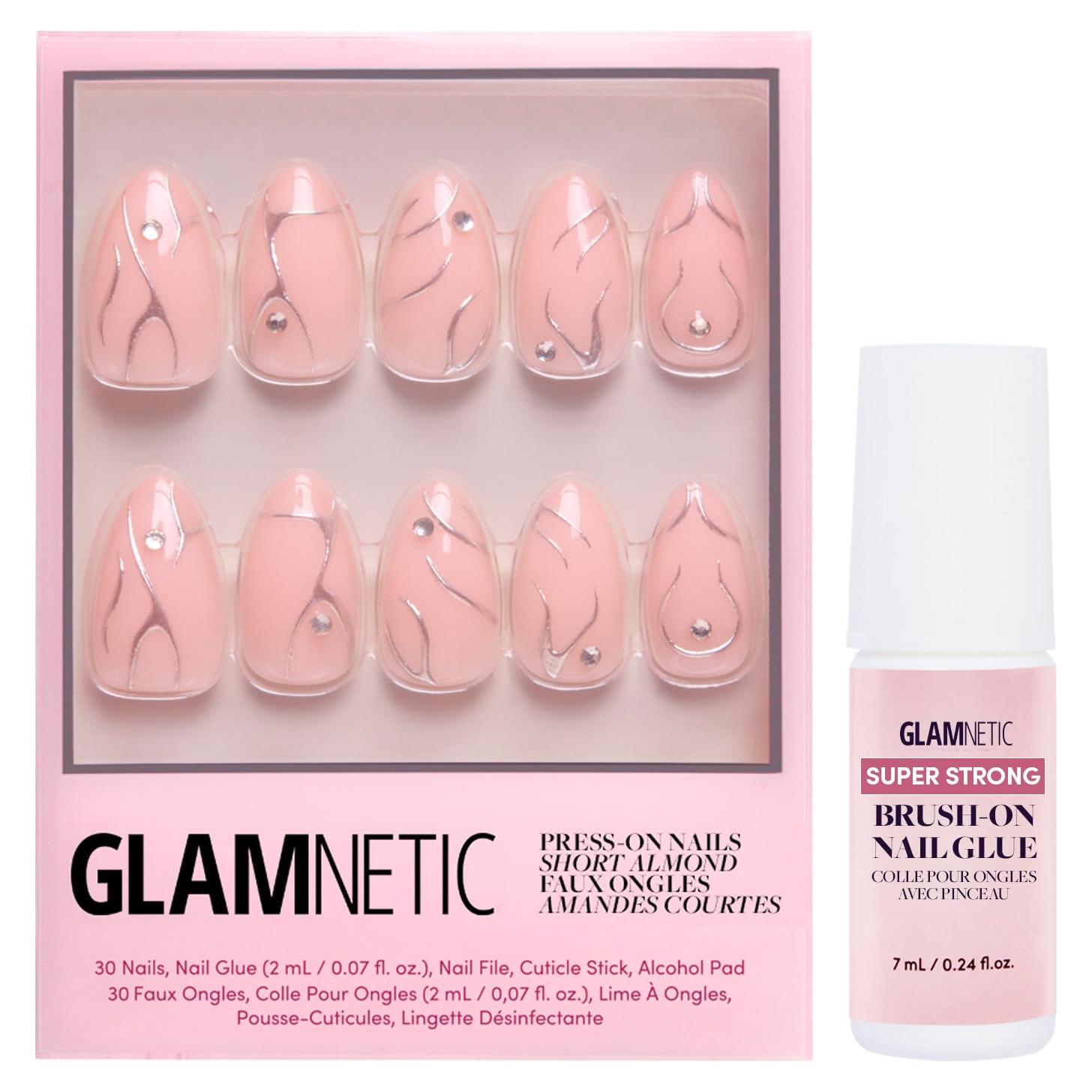 Glamnetic Uñas Postizas Cortas Almendra Astro 3D - Kit 30 Uñas