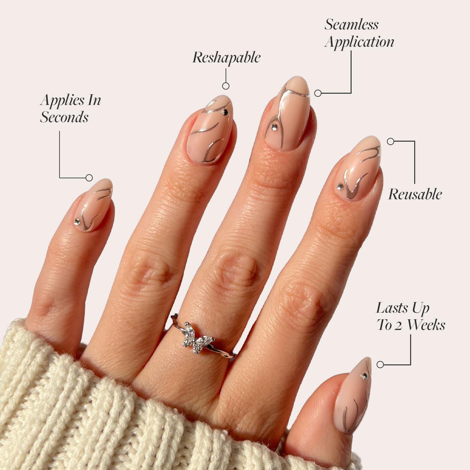 Glamnetic Uñas Postizas Cortas Almendra Astro 3D - Kit 30 Uñas