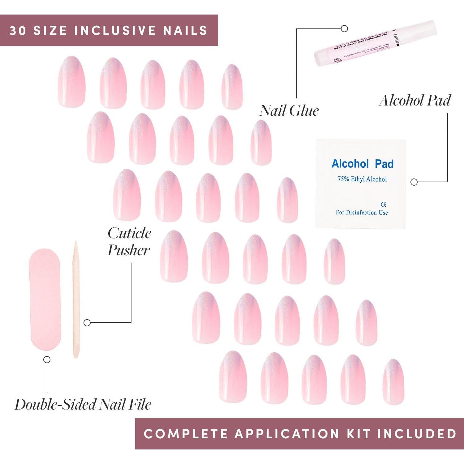 Kit Uñas Postizas Glamnetic Tormenta Invernal 30 Uñas Cortas