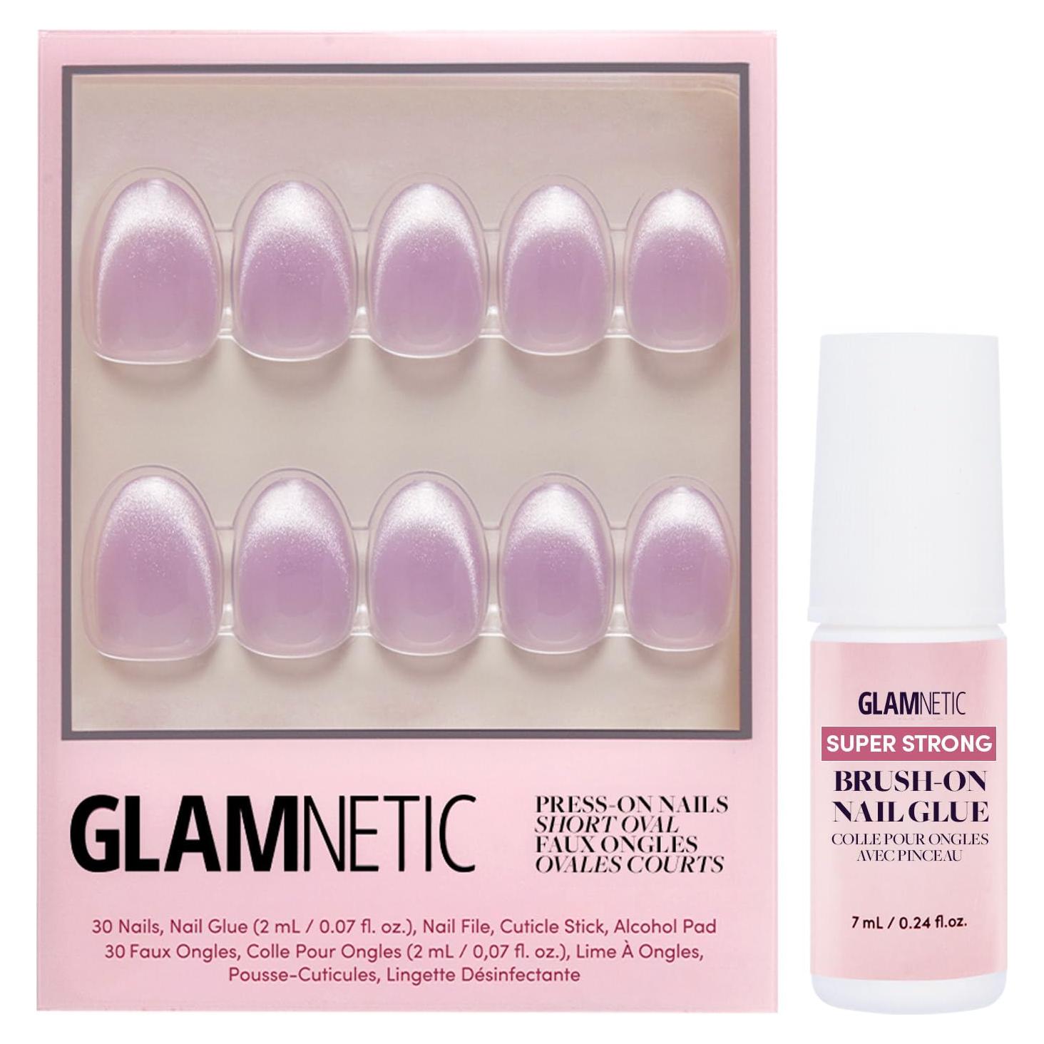 Kit de Uñas Postizas Glamnetic Polvo de Hada - 30 Uñas Cortas Ovaladas Beige-Rosa