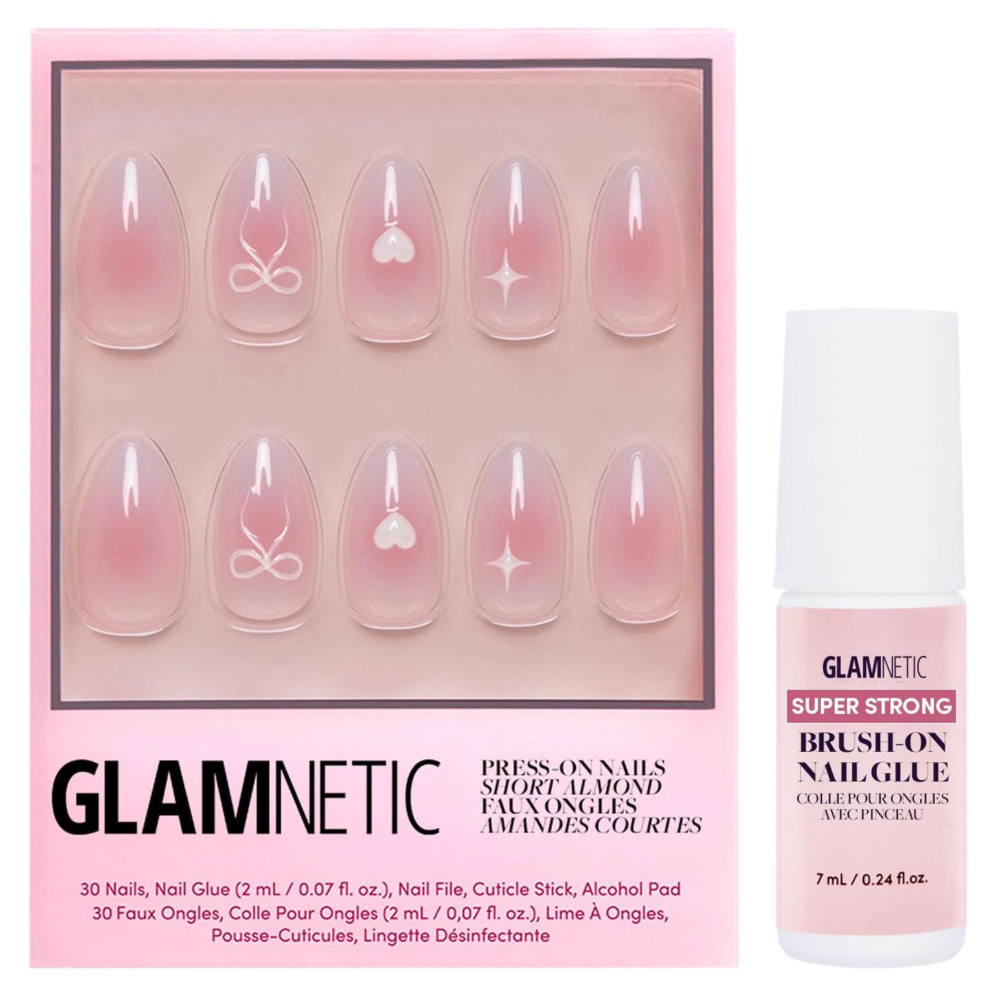 Kit de Uñas Postizas Glamnetic Nudo de Amantes - 30 Uñas Cortas Almendras con Pegamento