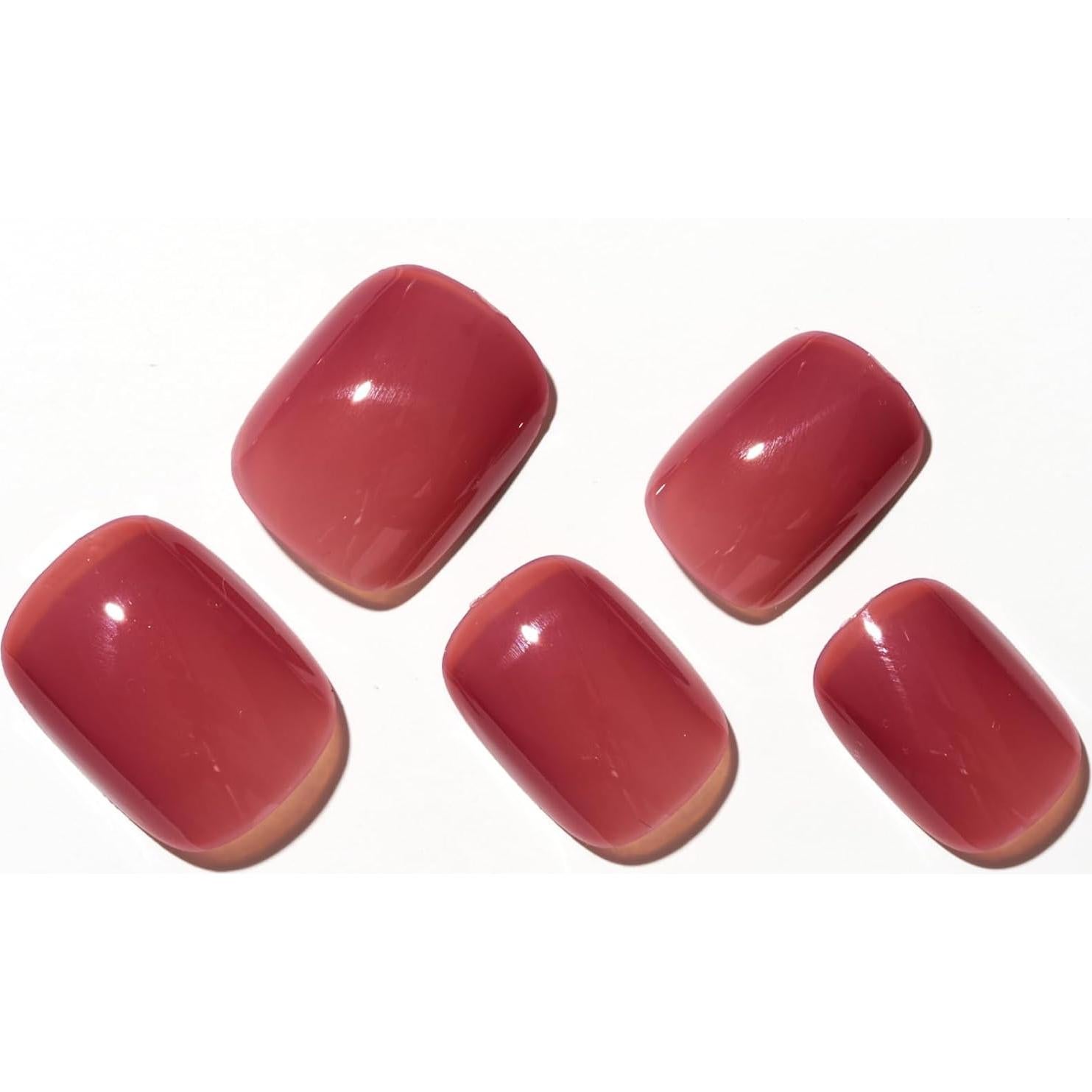 Uñas Postizas GLAMERMAID Rojo Ladrillo 24PCS Reutilizables