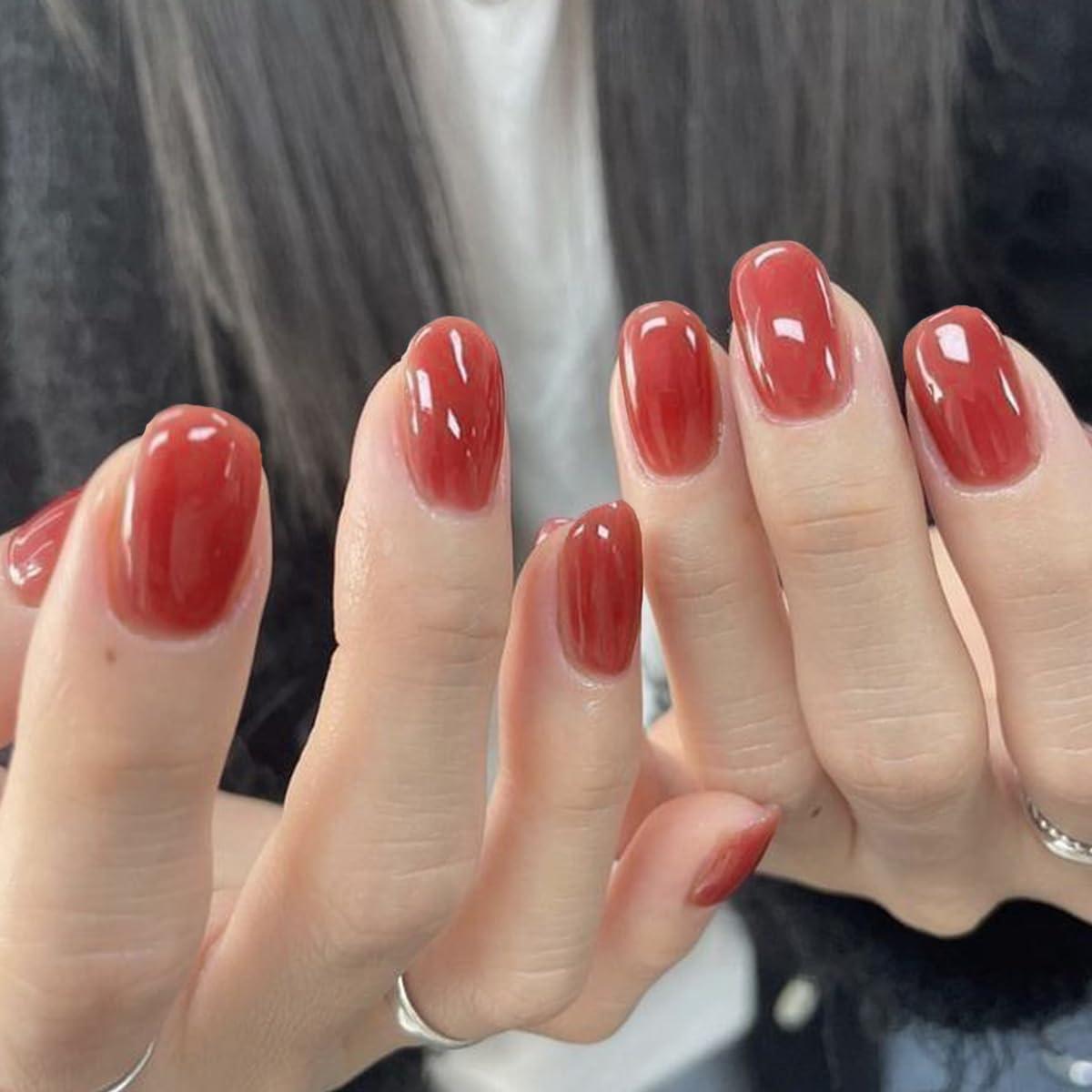 Uñas Postizas GLAMERMAID Rojo Ladrillo 24PCS Reutilizables