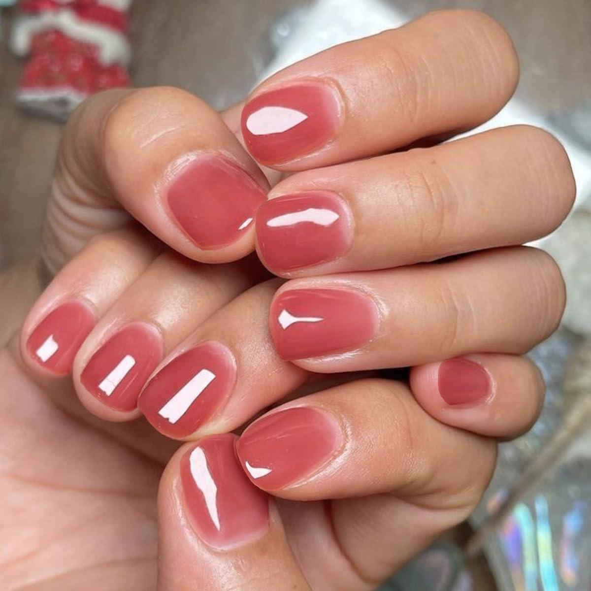 Uñas Postizas GLAMERMAID Rojo Ladrillo 24PCS Reutilizables