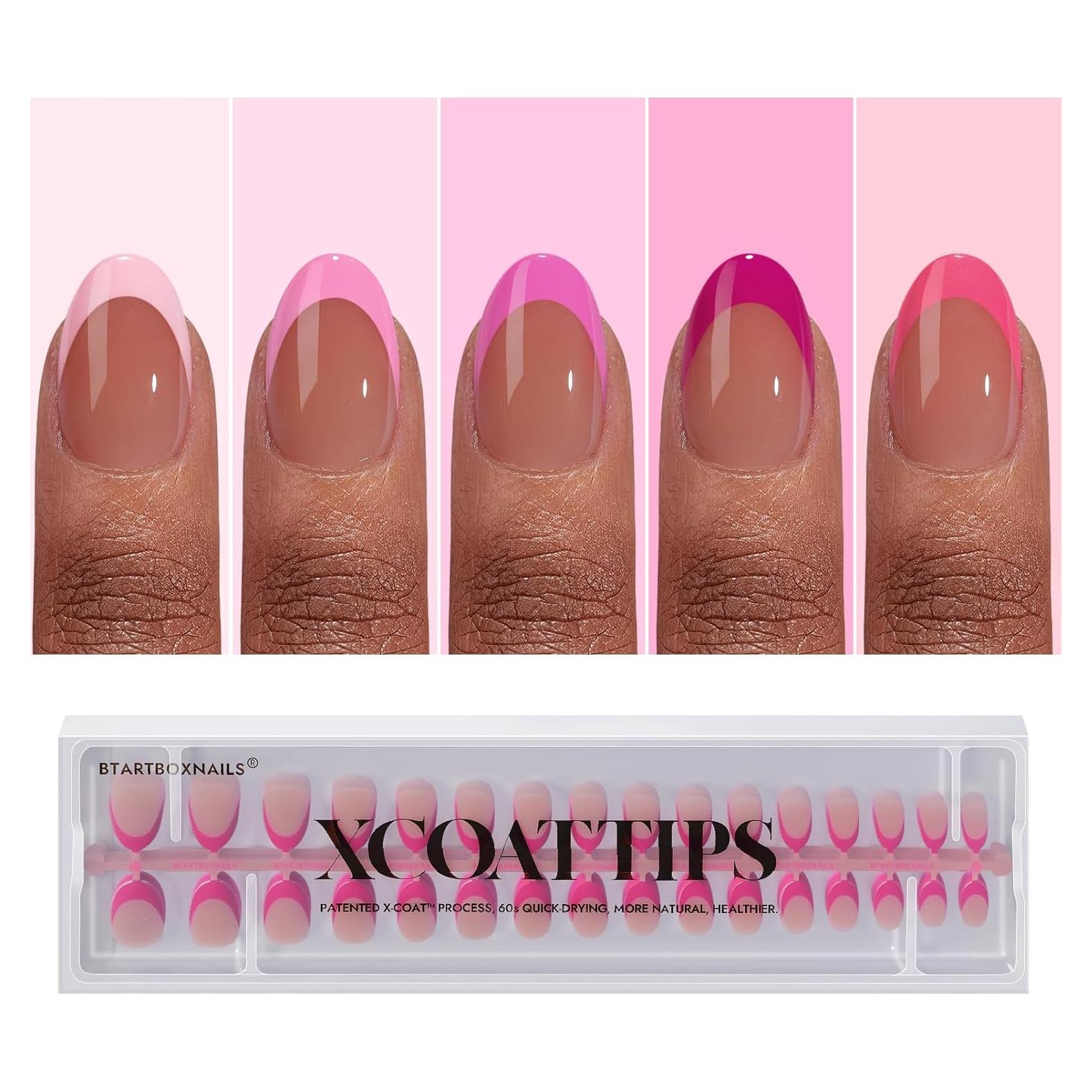 Uñas Postizas BTArtboxnails Punta Francesa Rosa 160 Pzas