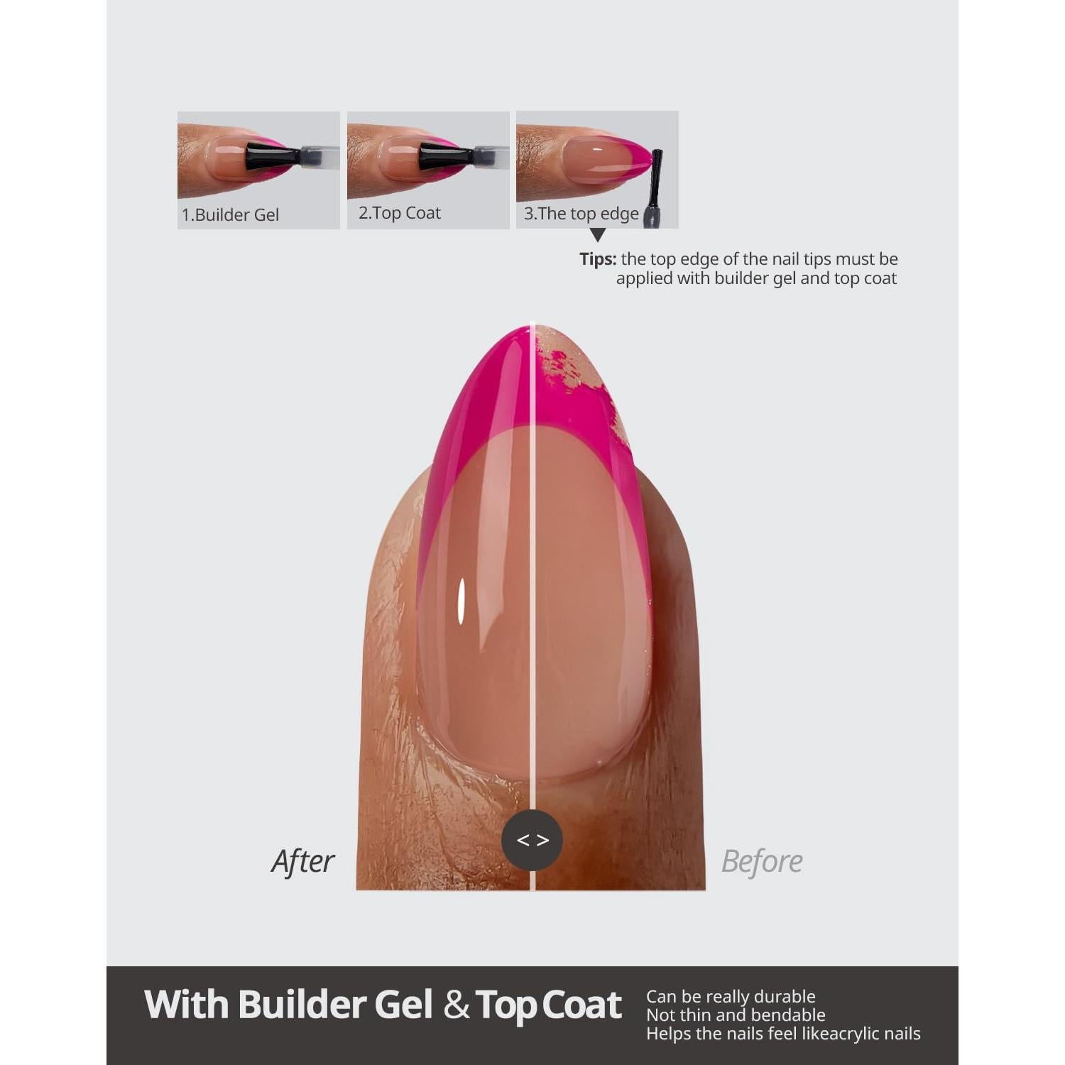 Uñas Postizas BTArtboxnails Punta Francesa Rosa 160 Pzas