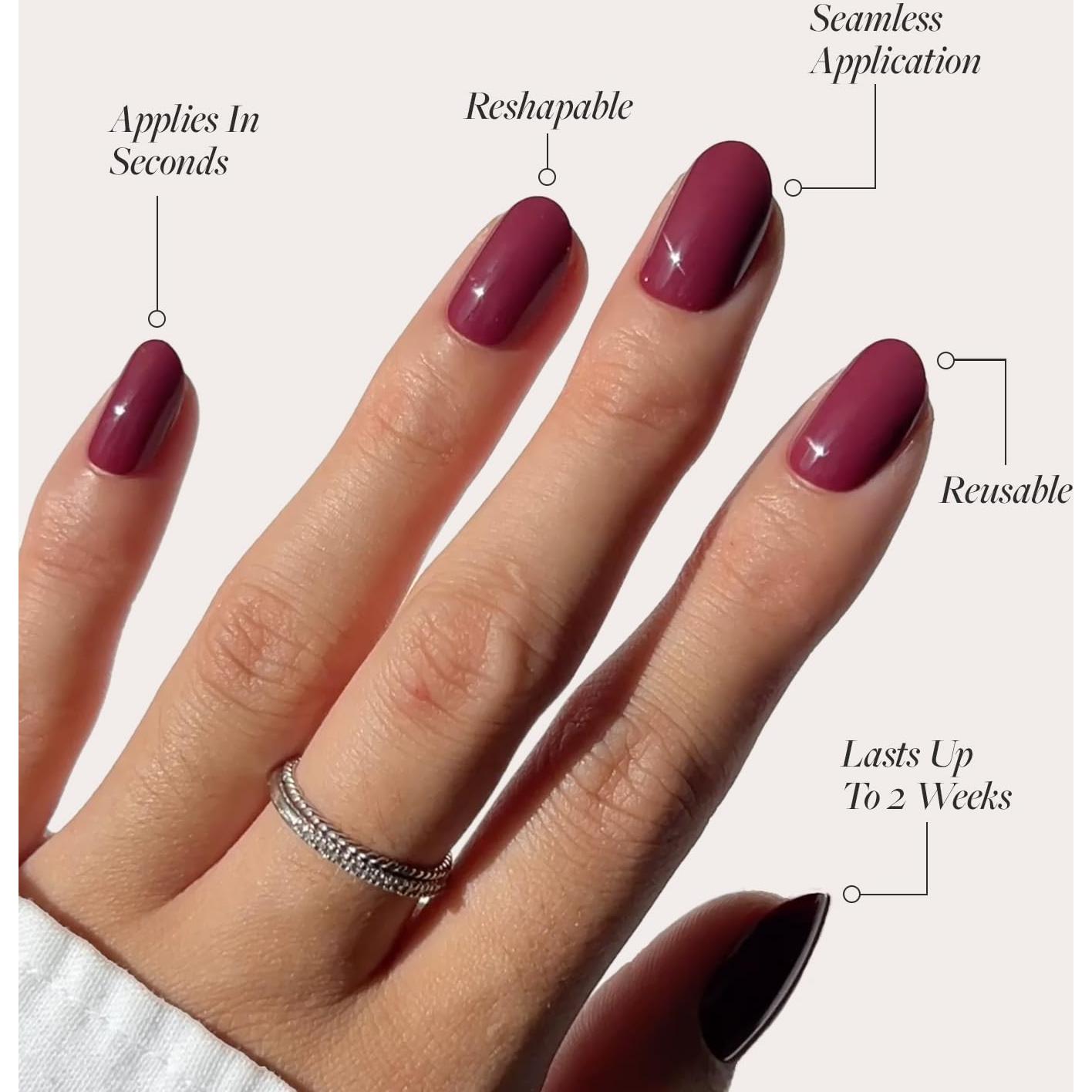 Kit de Uñas Postizas Glamnetic Marrón Berry - 30 Uñas Cortas Redondas