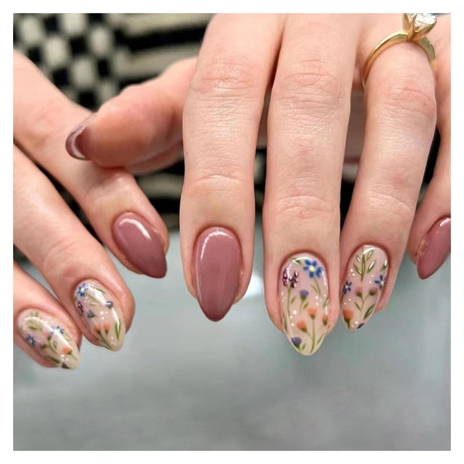 Uñas Postizas Cortas BDKAIWU Diseño Floral 30 Pcs
