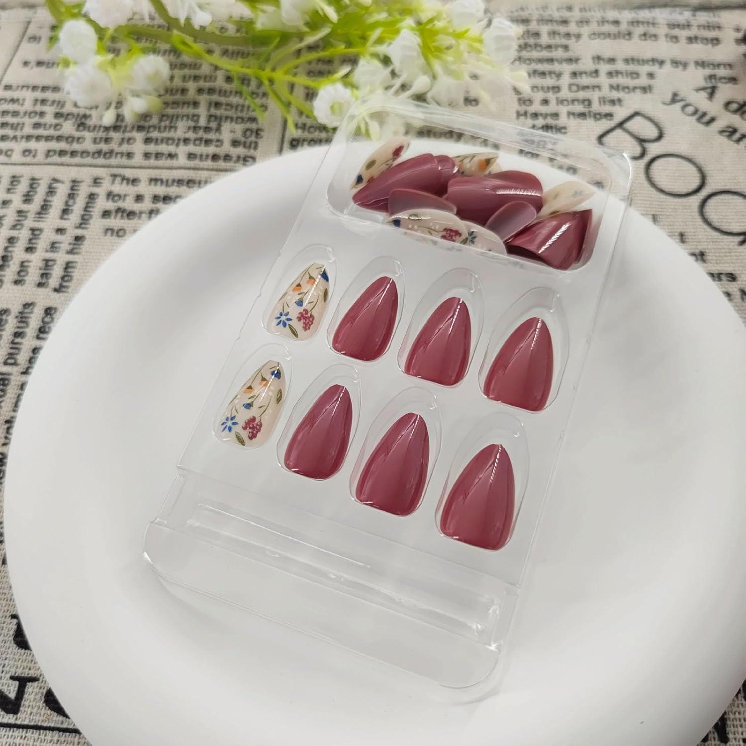 Uñas Postizas Cortas BDKAIWU Diseño Floral 30 Pcs