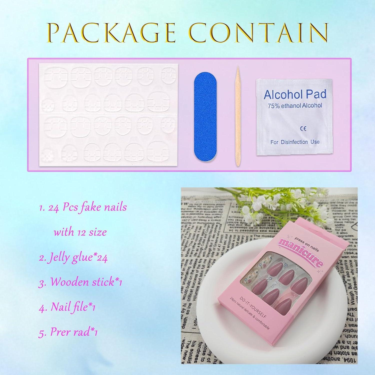 Uñas Postizas Cortas BDKAIWU Diseño Floral 30 Pcs