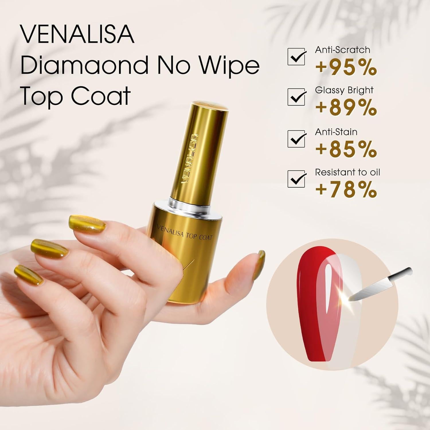 Top Coat Gel VENALISA No Wipe - Brillo Alto 59g