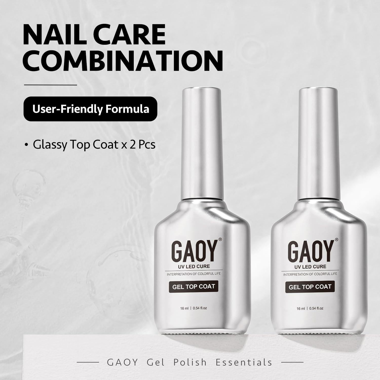 Top Coat Gel Sin Limpieza GAOY 2 Pcs 16ml Brillo Alto