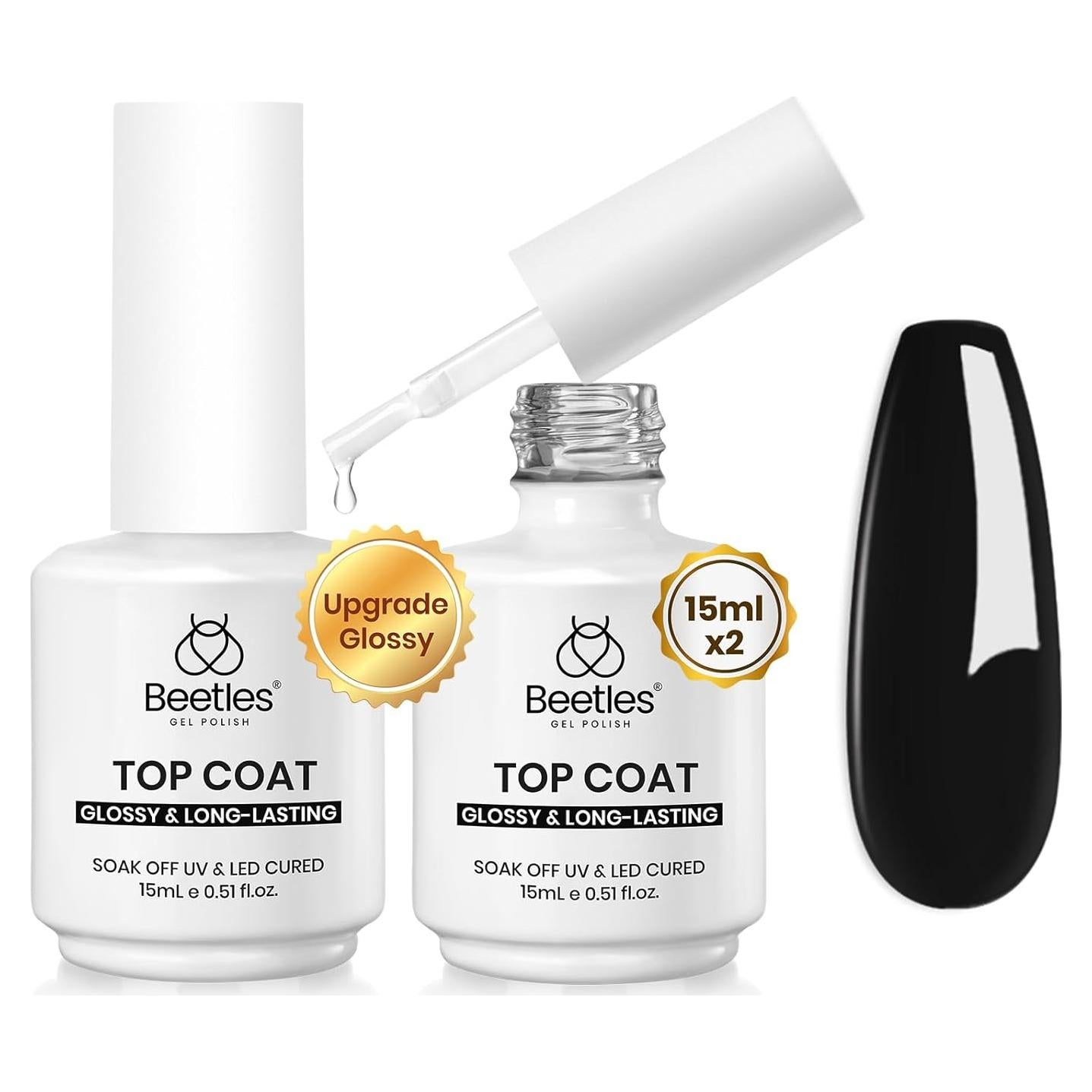 Beetles Top Coat Gel Brillante 15ml - 2 Piezas Sin Limpieza