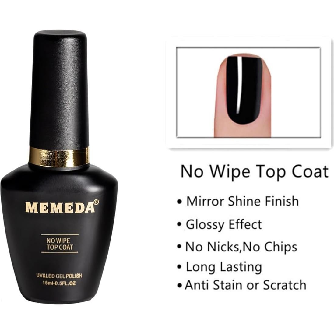 Gel Top Coat Sin Limpieza MEMEDA 15ml Brillo Alto Duradero