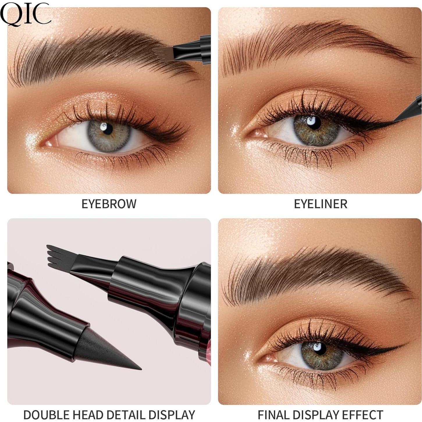 Bolígrafo de Cejas 2 en 1 Yulinlon Marrón Oscuro 4 Puntas