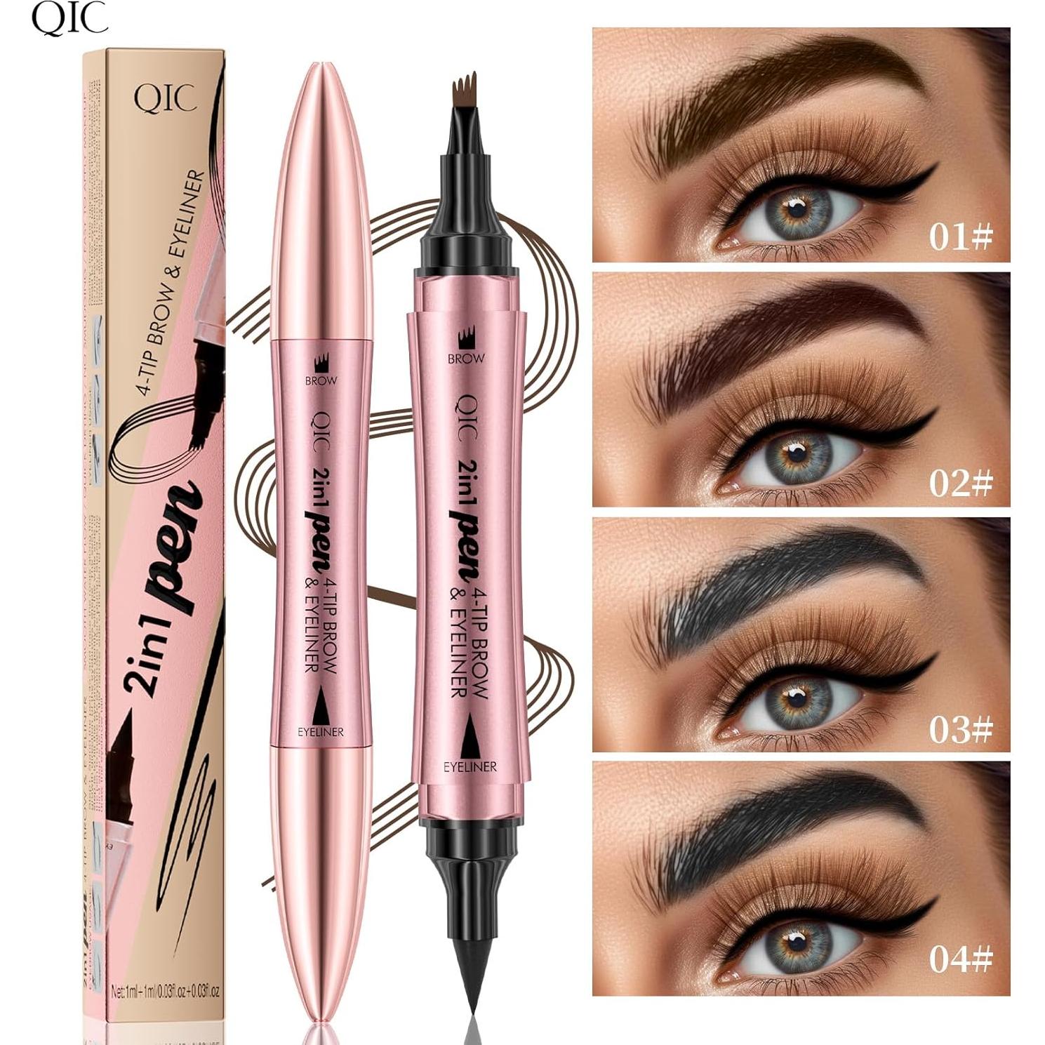 Bolígrafo de Cejas 2 en 1 Yulinlon Marrón Oscuro 4 Puntas