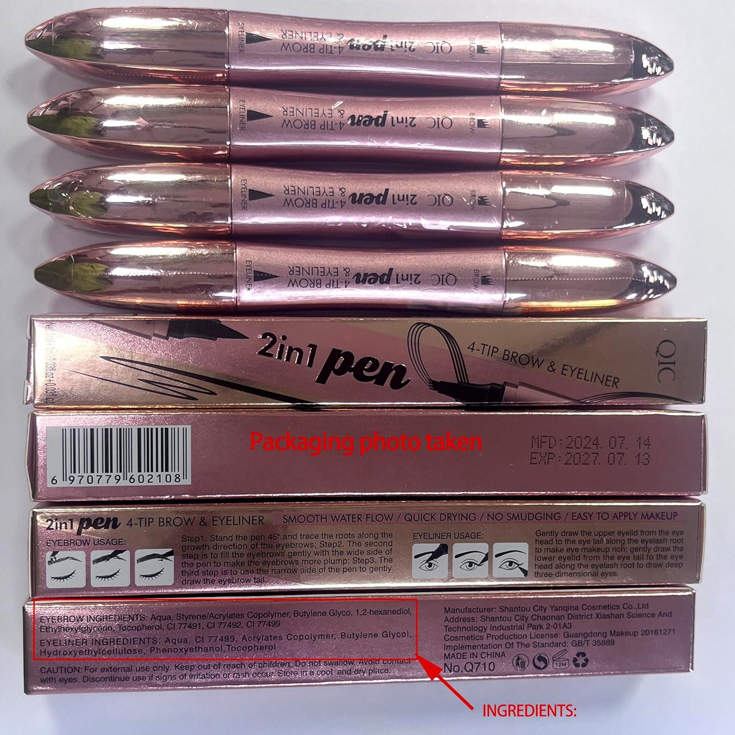 Bolígrafo de Cejas 2 en 1 Yulinlon Marrón Oscuro 4 Puntas