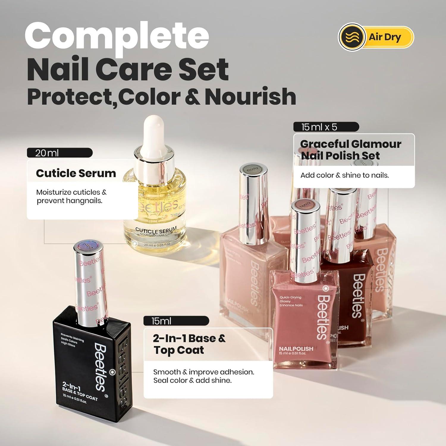 Set de Esmaltes de Uñas Nude Beetles 7Pcs - Secado Rápido