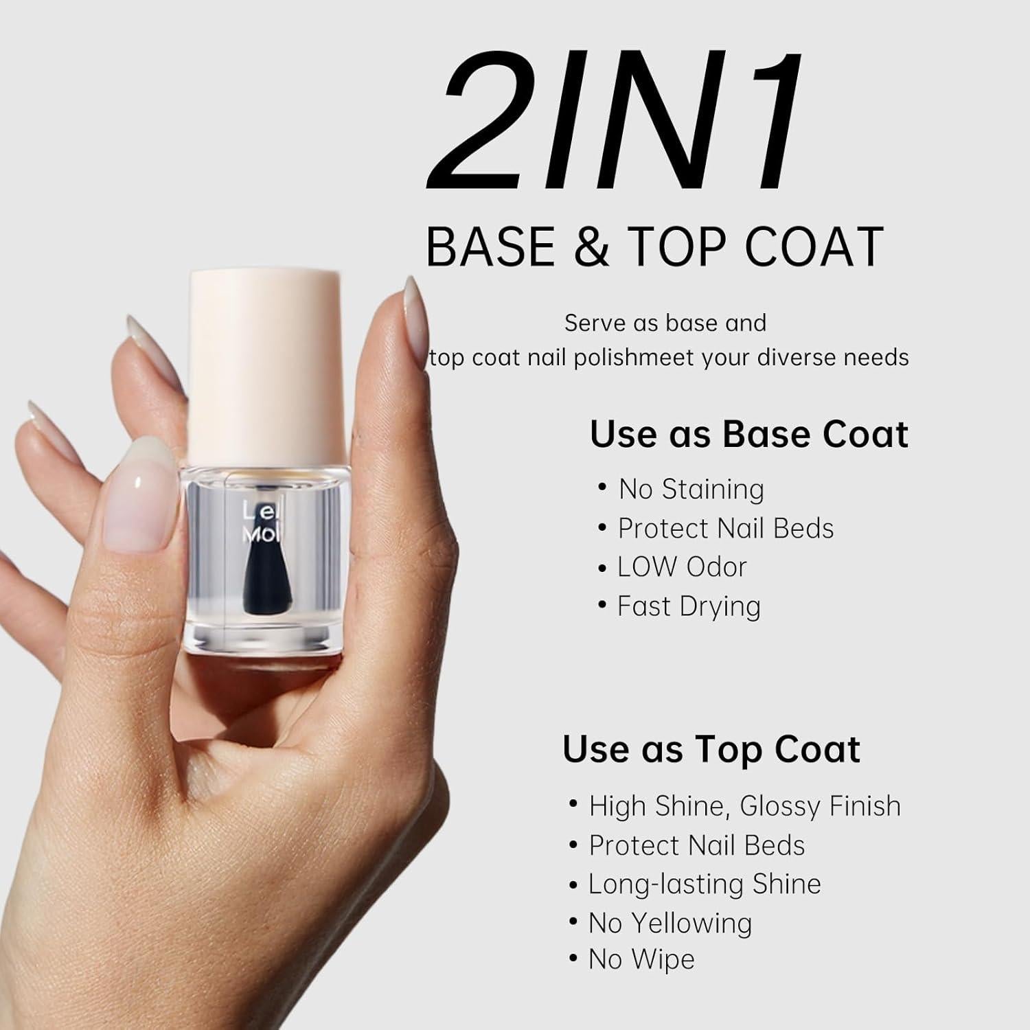 Esmalte de Uñas 2 en 1 COSMOO Base y Top Coat Transparente 8.5ml