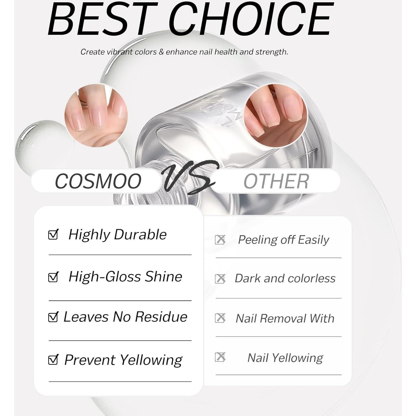 Esmalte de Uñas 2 en 1 COSMOO Base y Top Coat Transparente 8.5ml