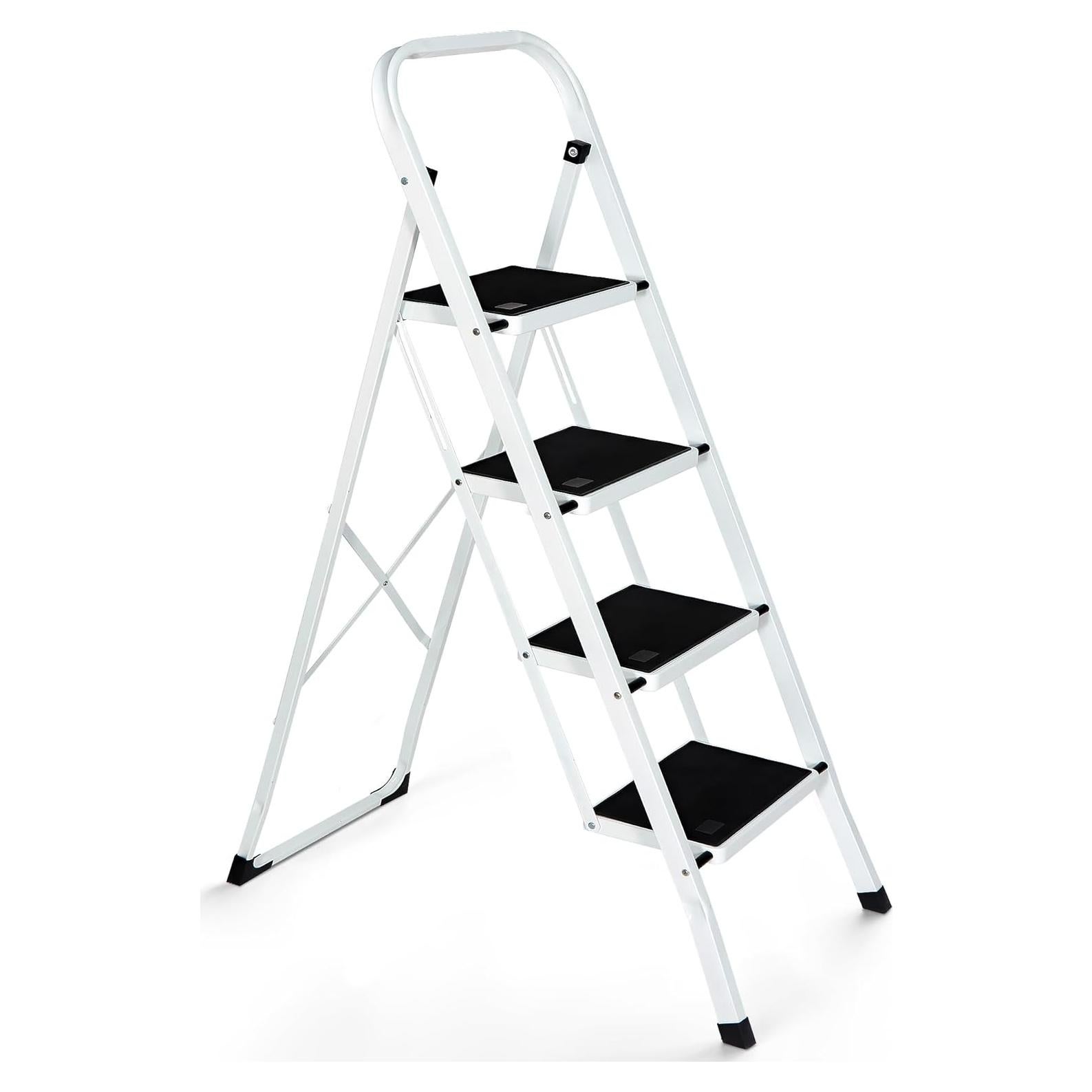 Escalera Plegable JungleA de 4 Peldaños Blanca 149 kg
